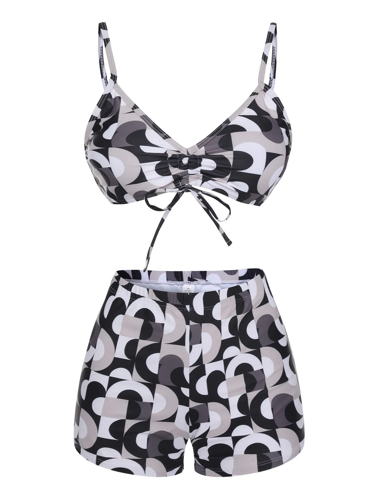 1950s Marble Print Strap Drawstring Swimsuit - Image 7