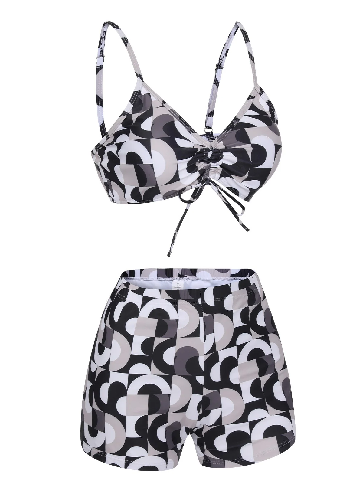 1950s Marble Print Strap Drawstring Swimsuit - Image 8