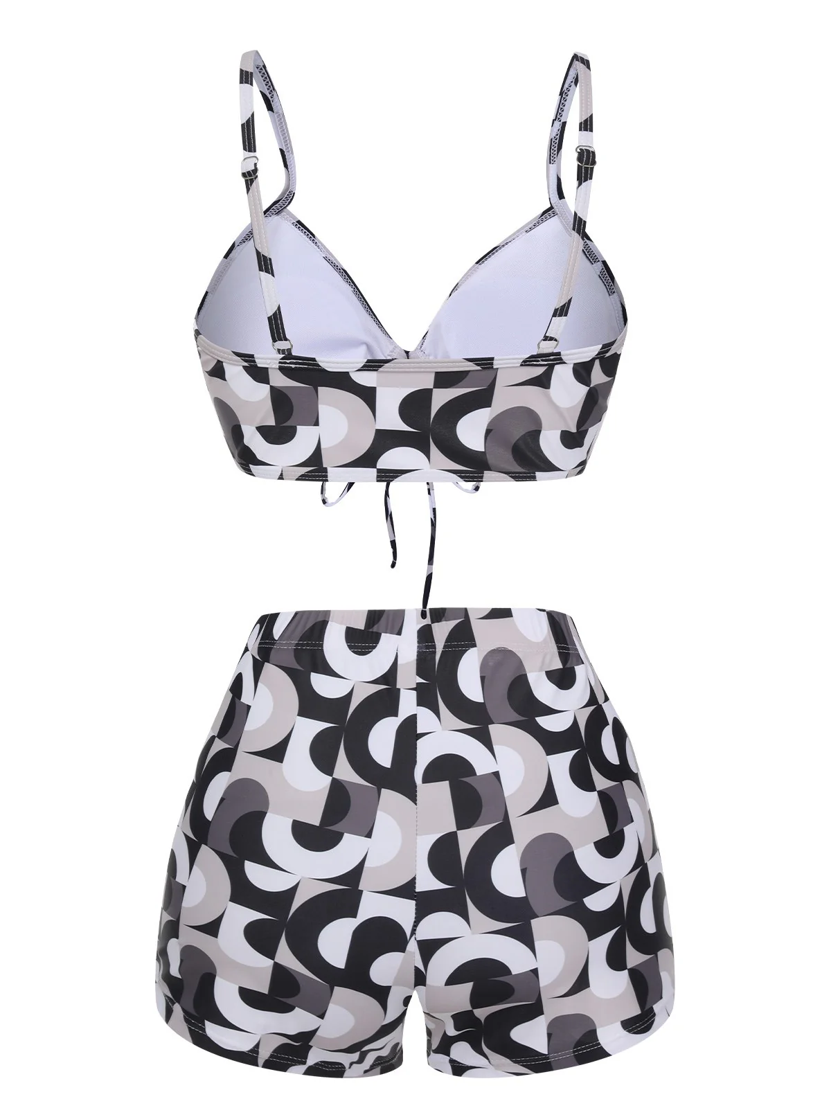 1950s Marble Print Strap Drawstring Swimsuit - Image 9