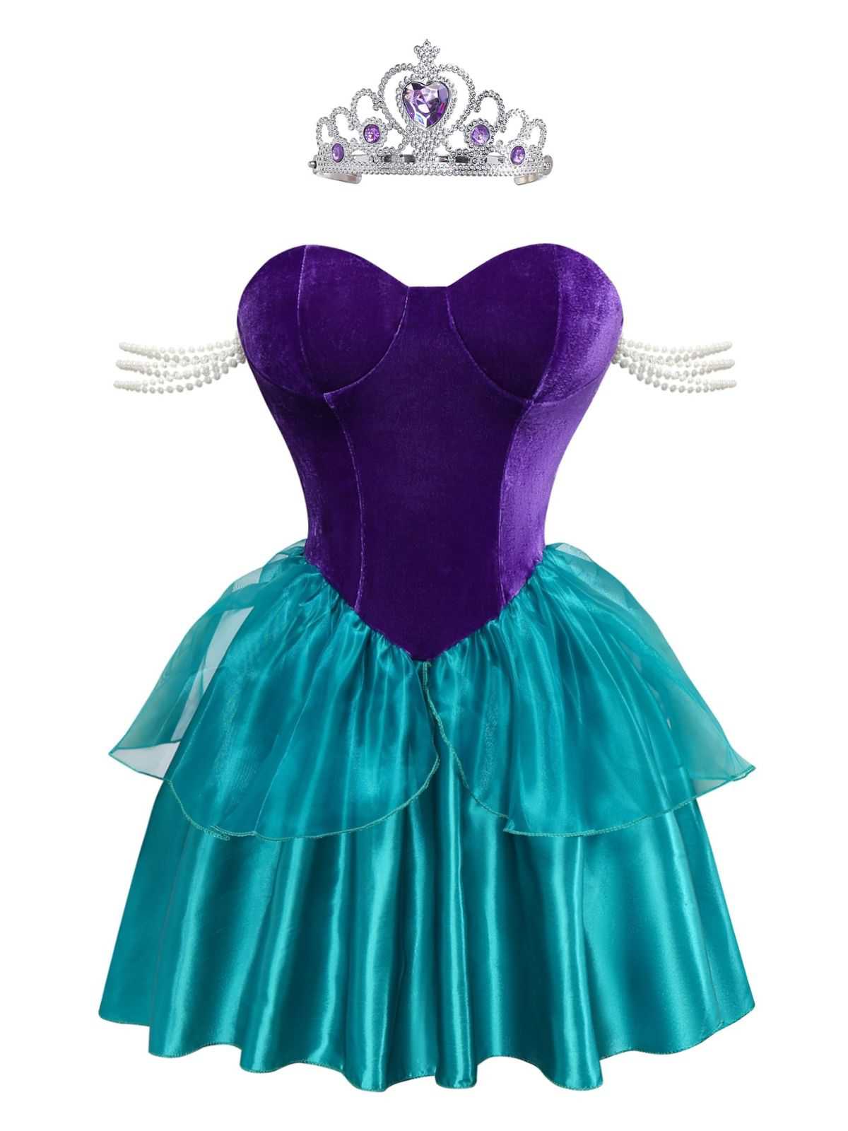 1950s Mermaid Princess Ariel Costume Dress With Crown - Image 2