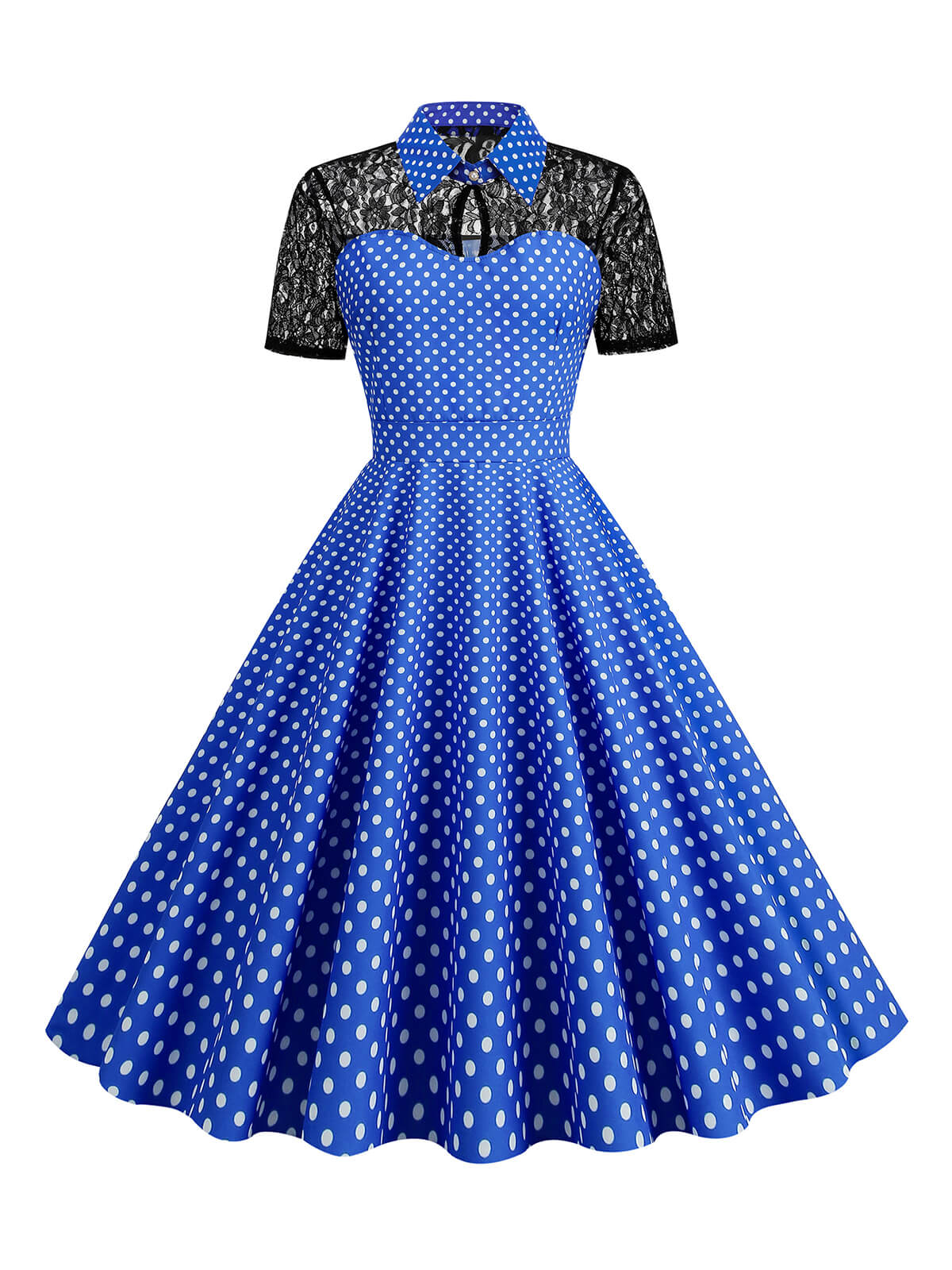 1950s Mesh Patchwork Polka Dot Dress - Image 10