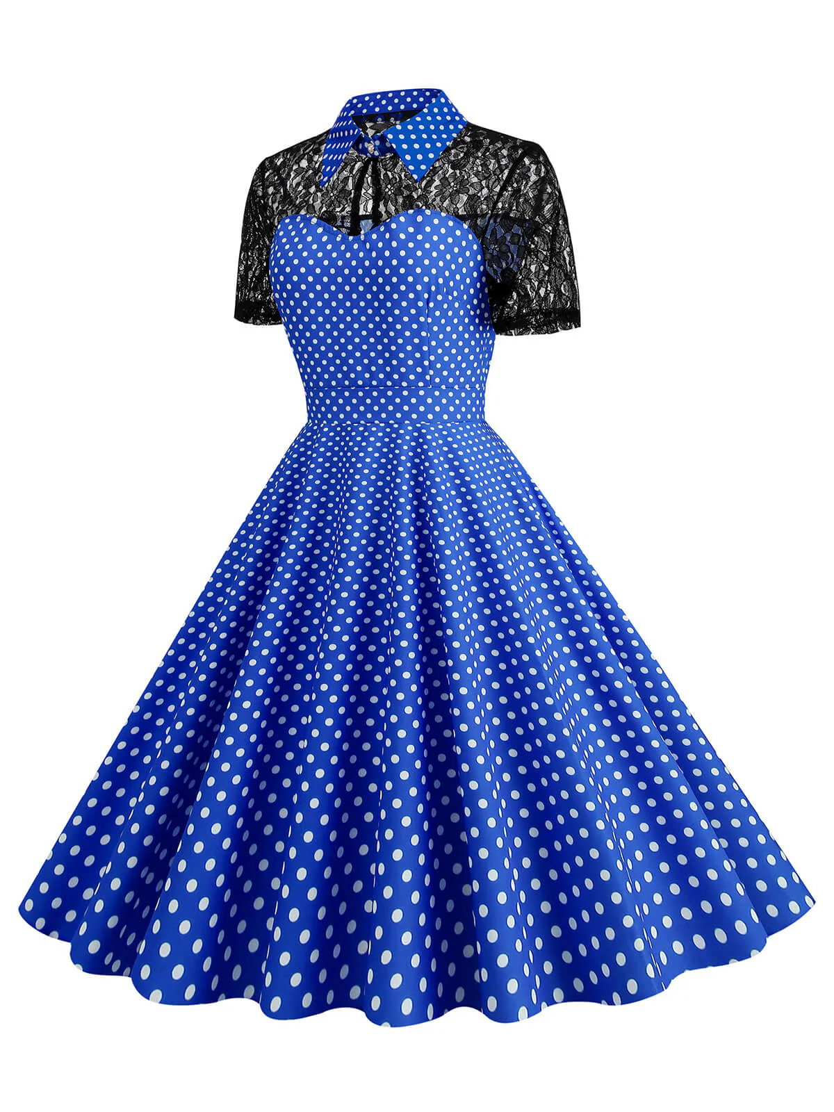 1950s Mesh Patchwork Polka Dot Dress - Image 11