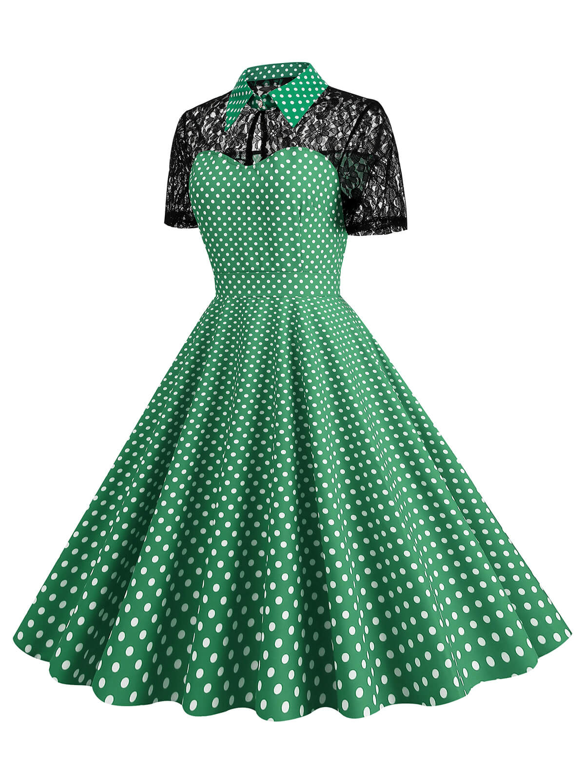 1950s Mesh Patchwork Polka Dot Dress - Image 14