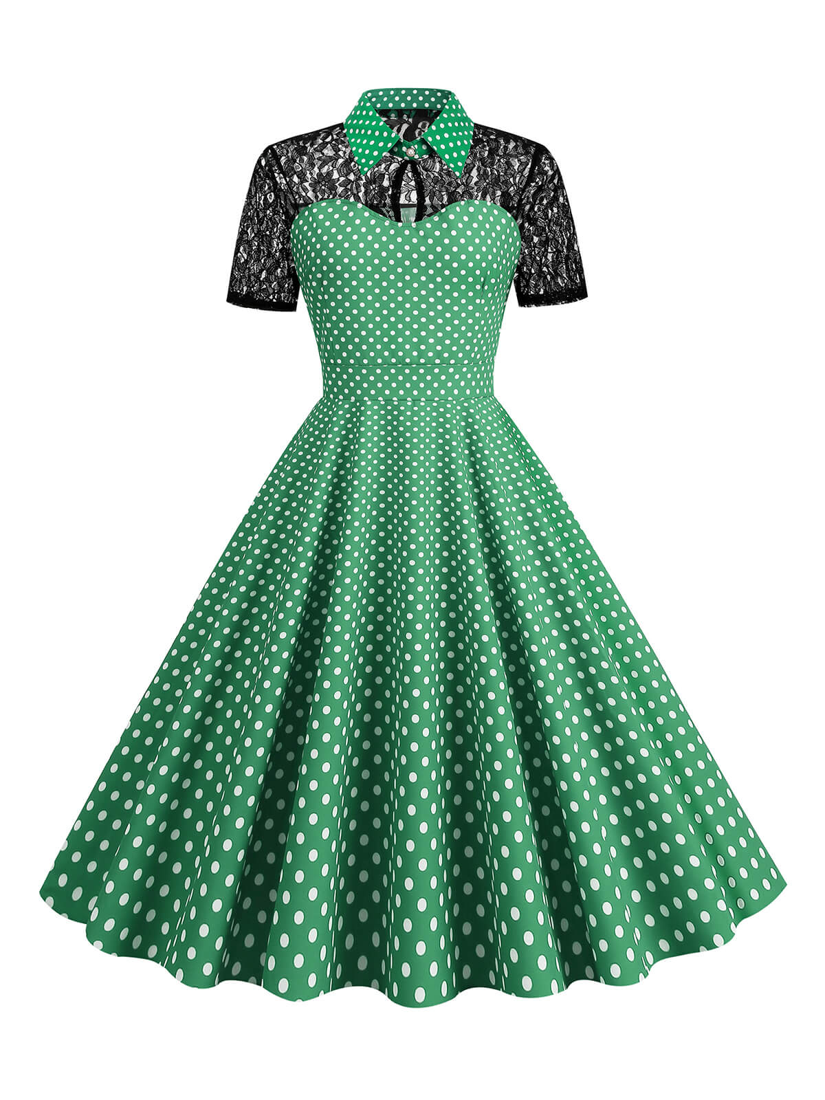 1950s Mesh Patchwork Polka Dot Dress - Image 15
