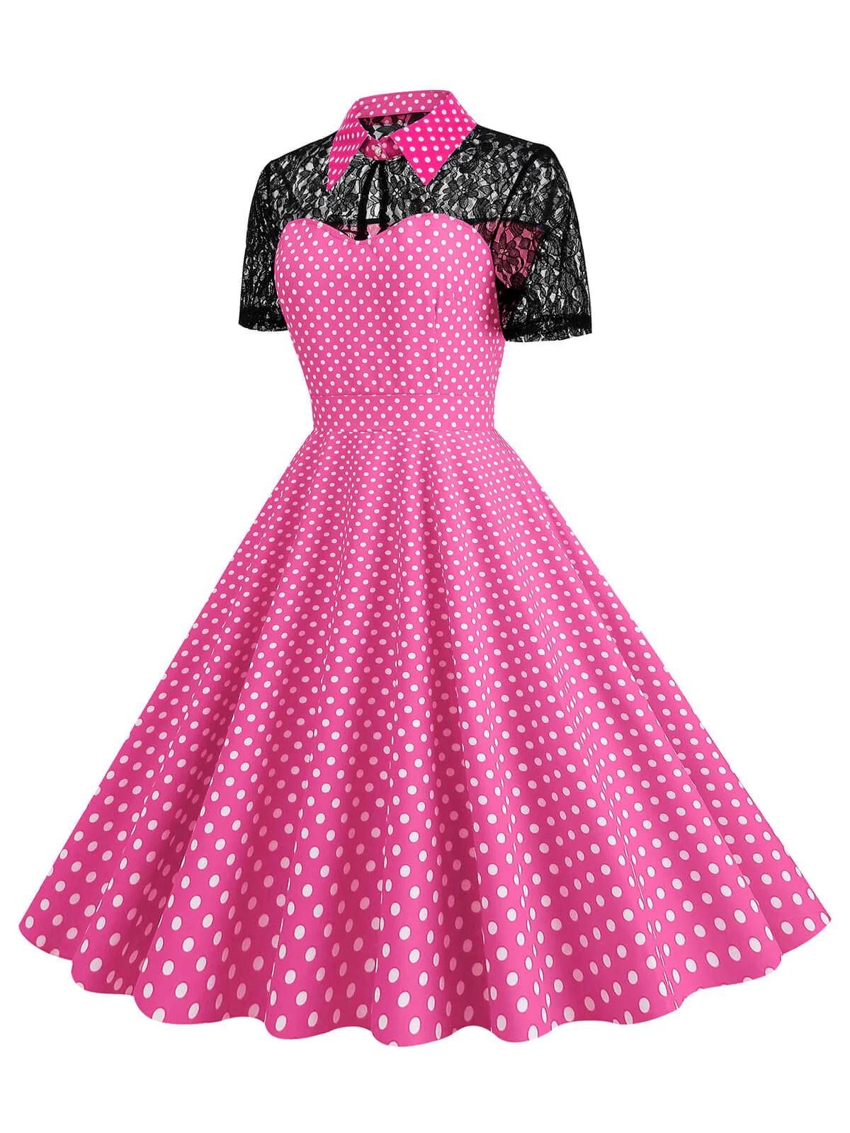 1950s Mesh Patchwork Polka Dot Dress - Image 2