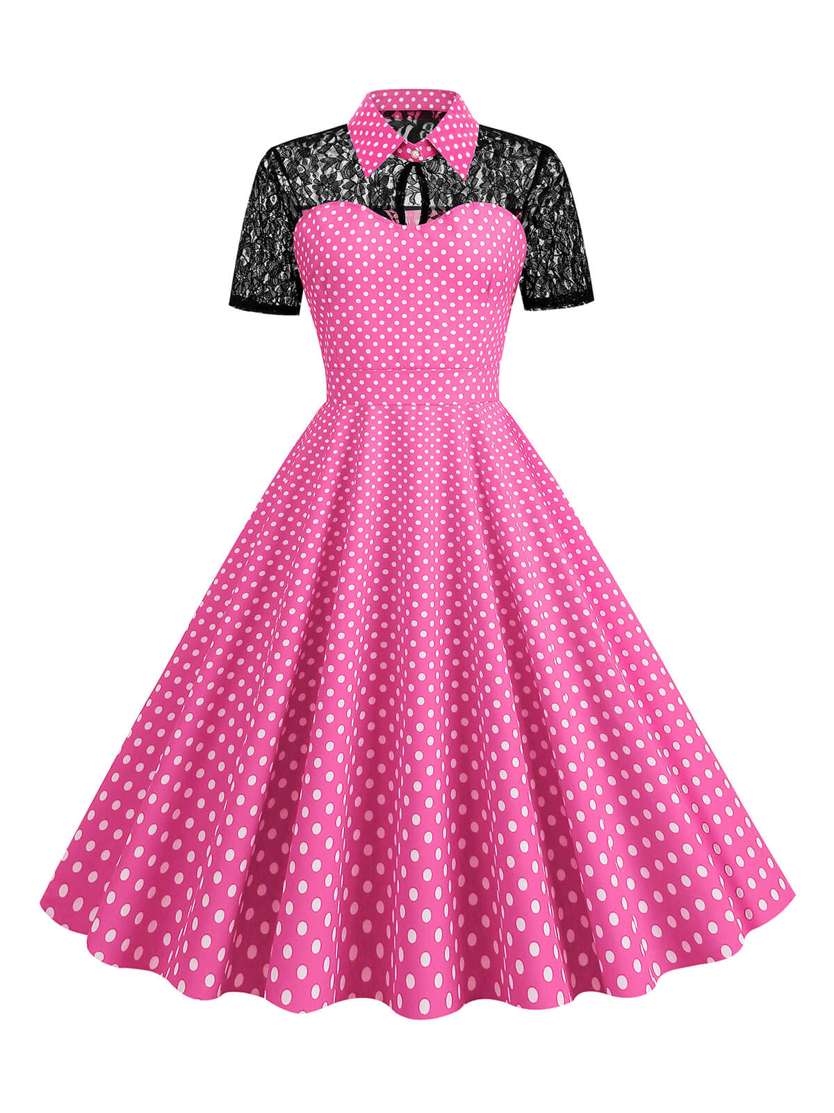 1950s Mesh Patchwork Polka Dot Dress - Image 3