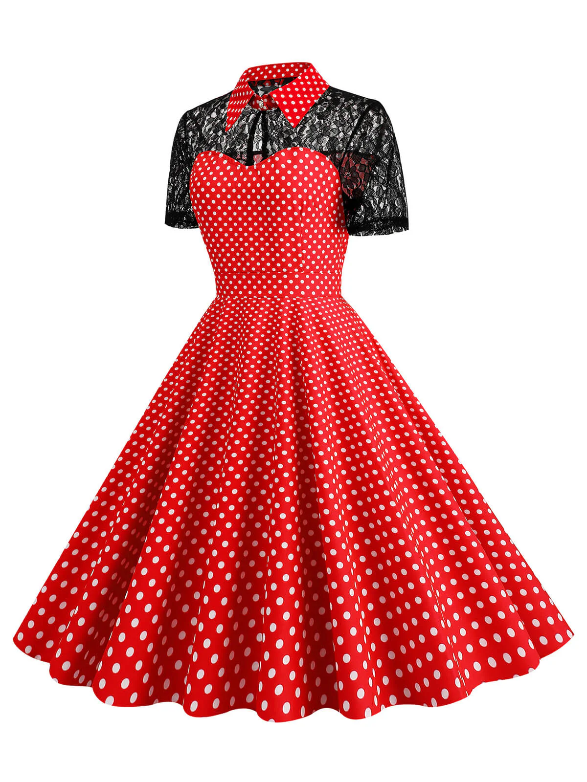 1950s Mesh Patchwork Polka Dot Dress - Image 5