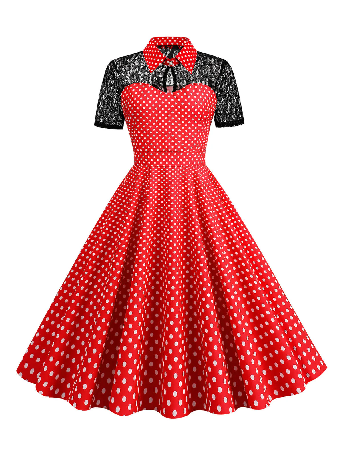 1950s Mesh Patchwork Polka Dot Dress - Image 6