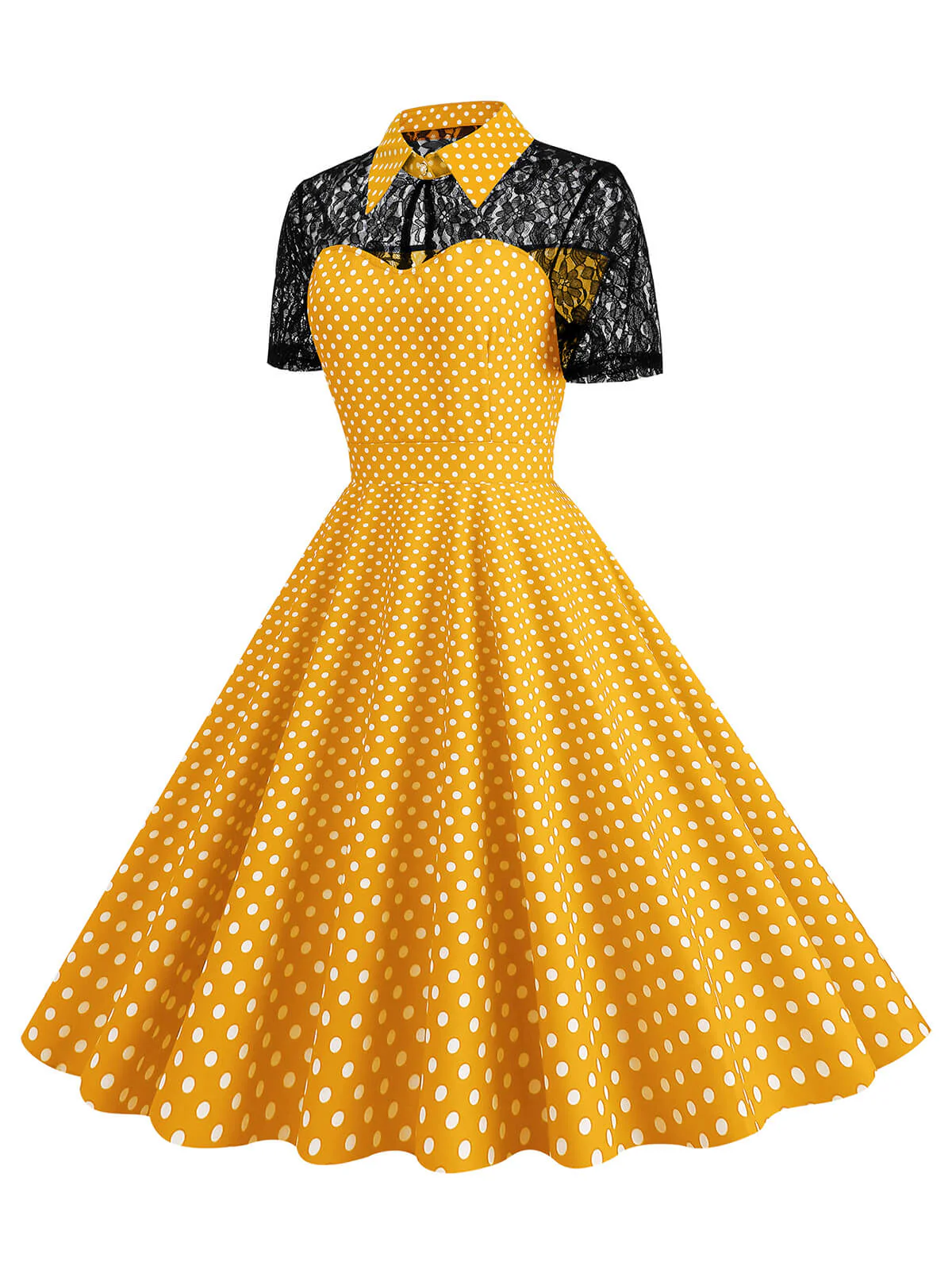 1950s Mesh Patchwork Polka Dot Dress - Image 8