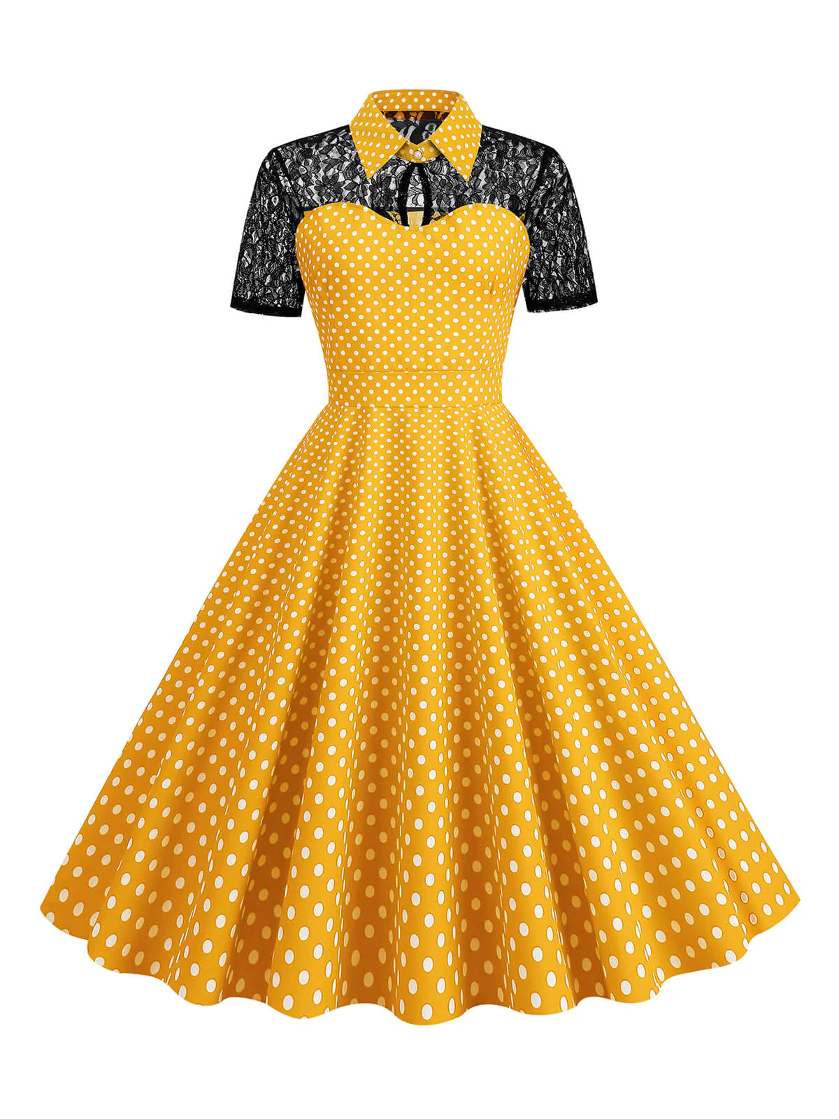 1950s Mesh Patchwork Polka Dot Dress - Image 9