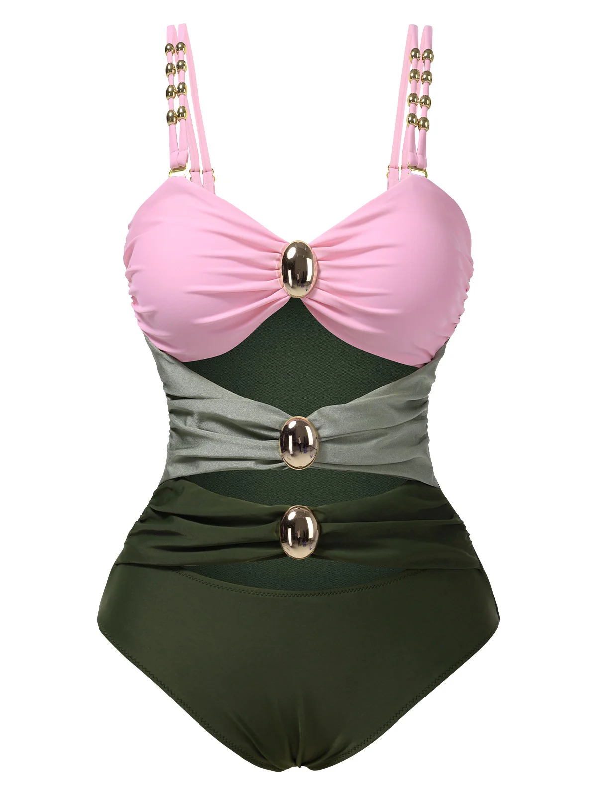 1950s Metal Button Hollow One-Piece Swimsuit - Image 3