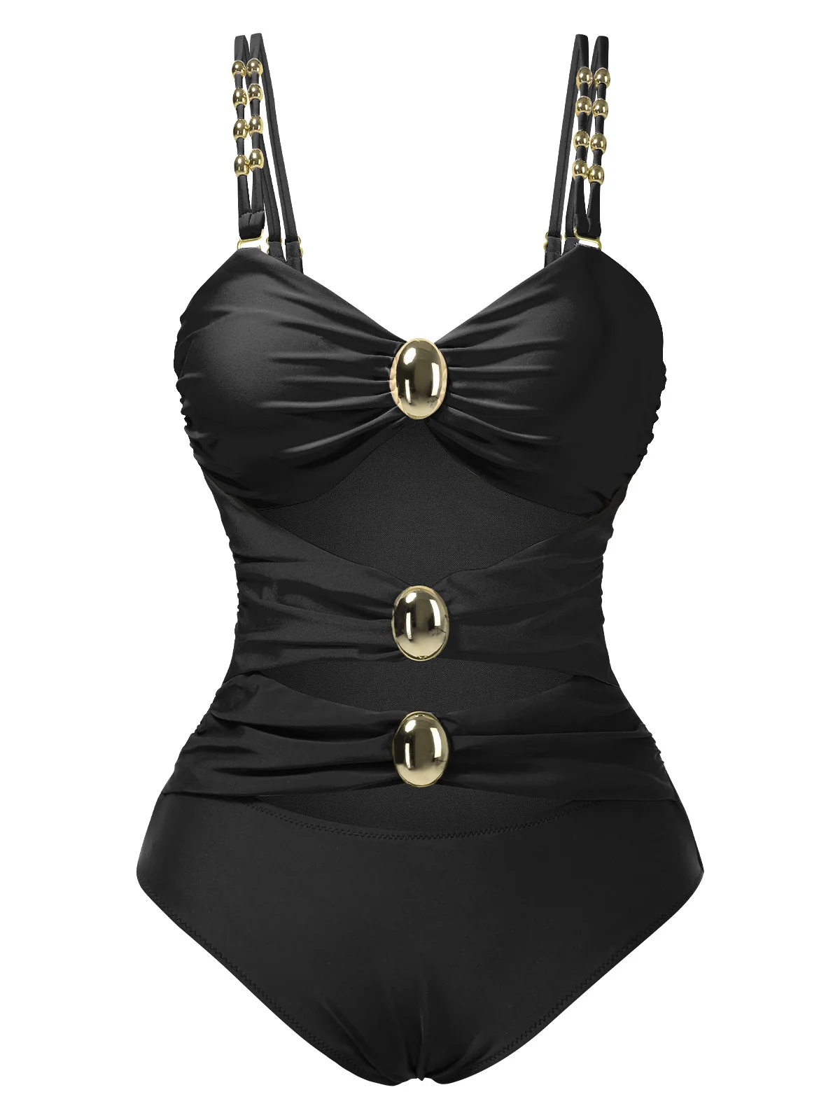 1950s Metal Button Hollow One-Piece Swimsuit - Image 6