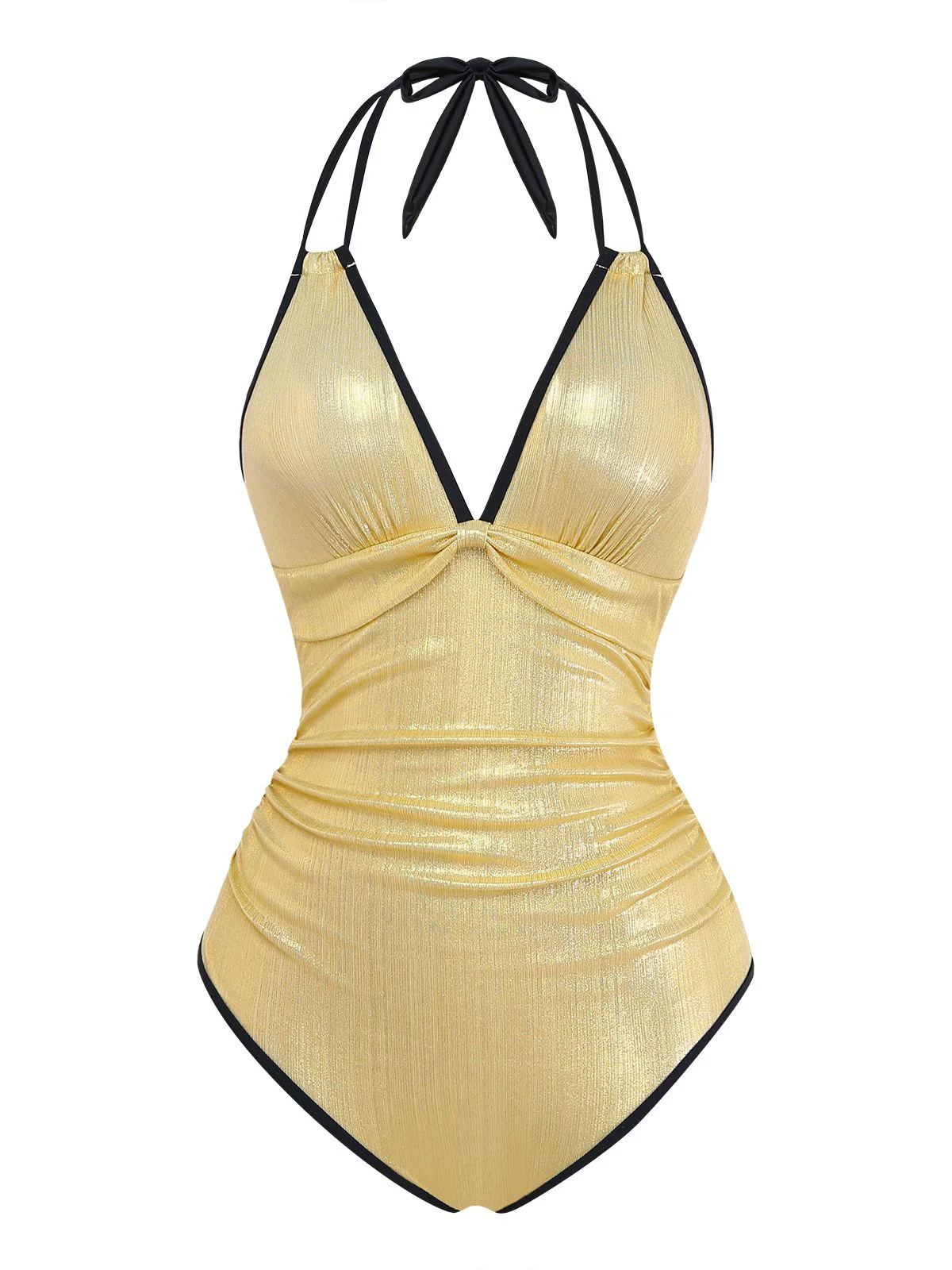 1950s Metallic Shimmer Strappy Halter One-Piece Swimsuit - Image 2