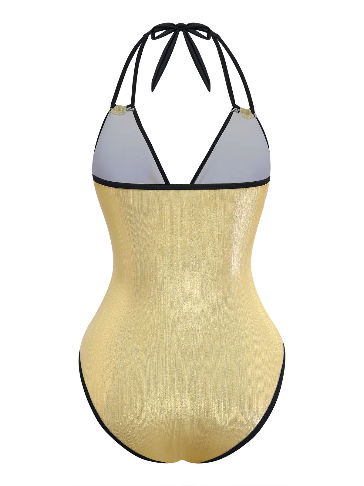 1950s Metallic Shimmer Strappy Halter One-Piece Swimsuit - Image 3