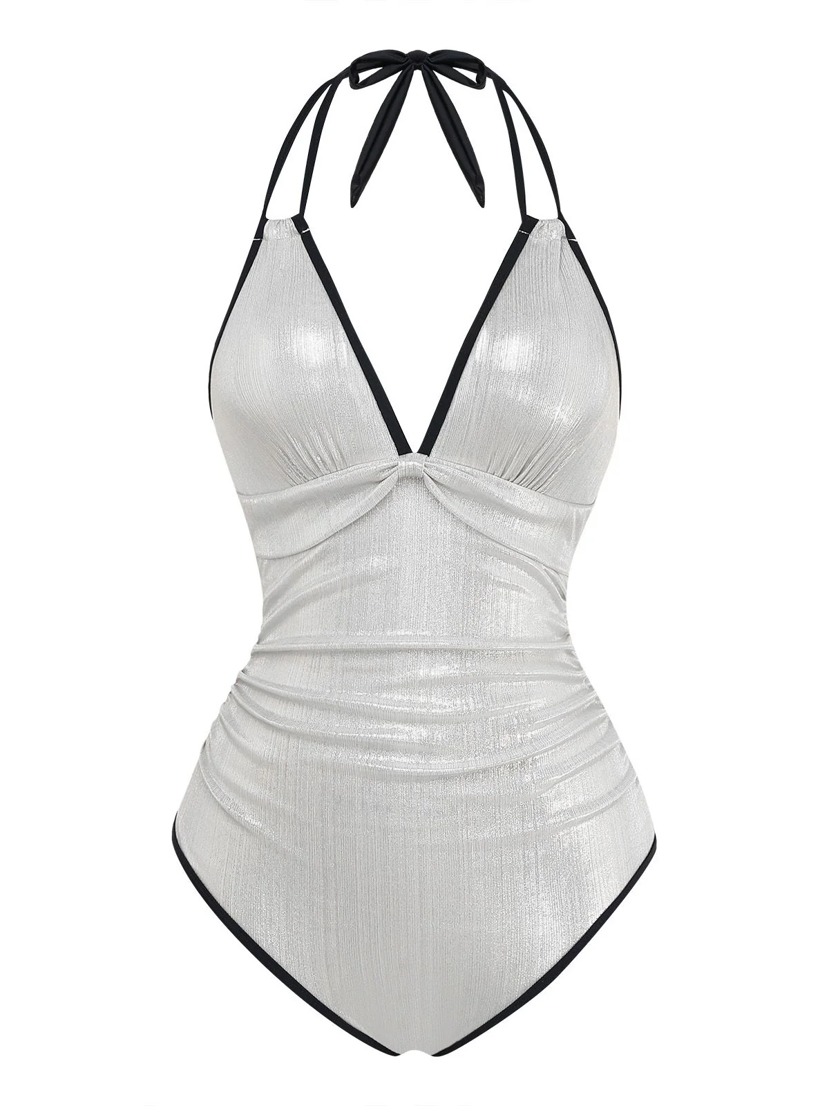 1950s Metallic Shimmer Strappy Halter One-Piece Swimsuit - Image 8