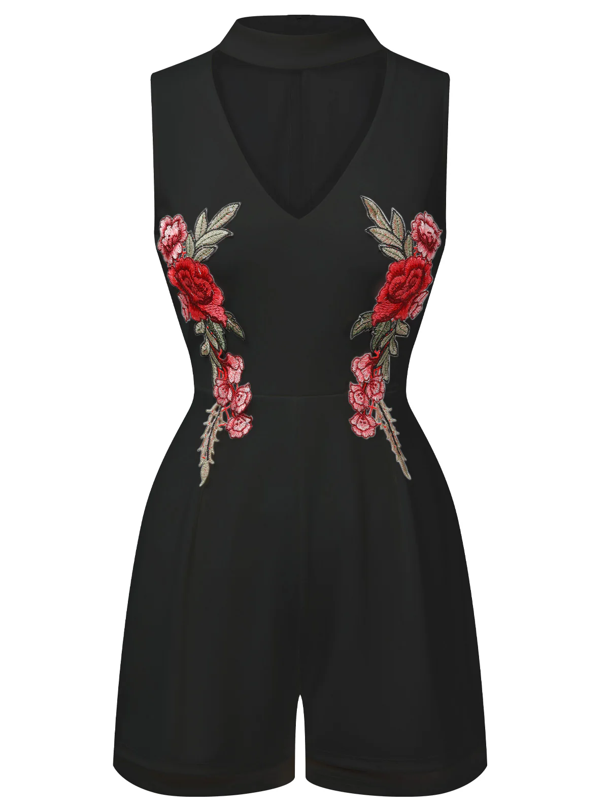 1950s Mock Neck Floral Embroidered Cutout Romper - Image 5