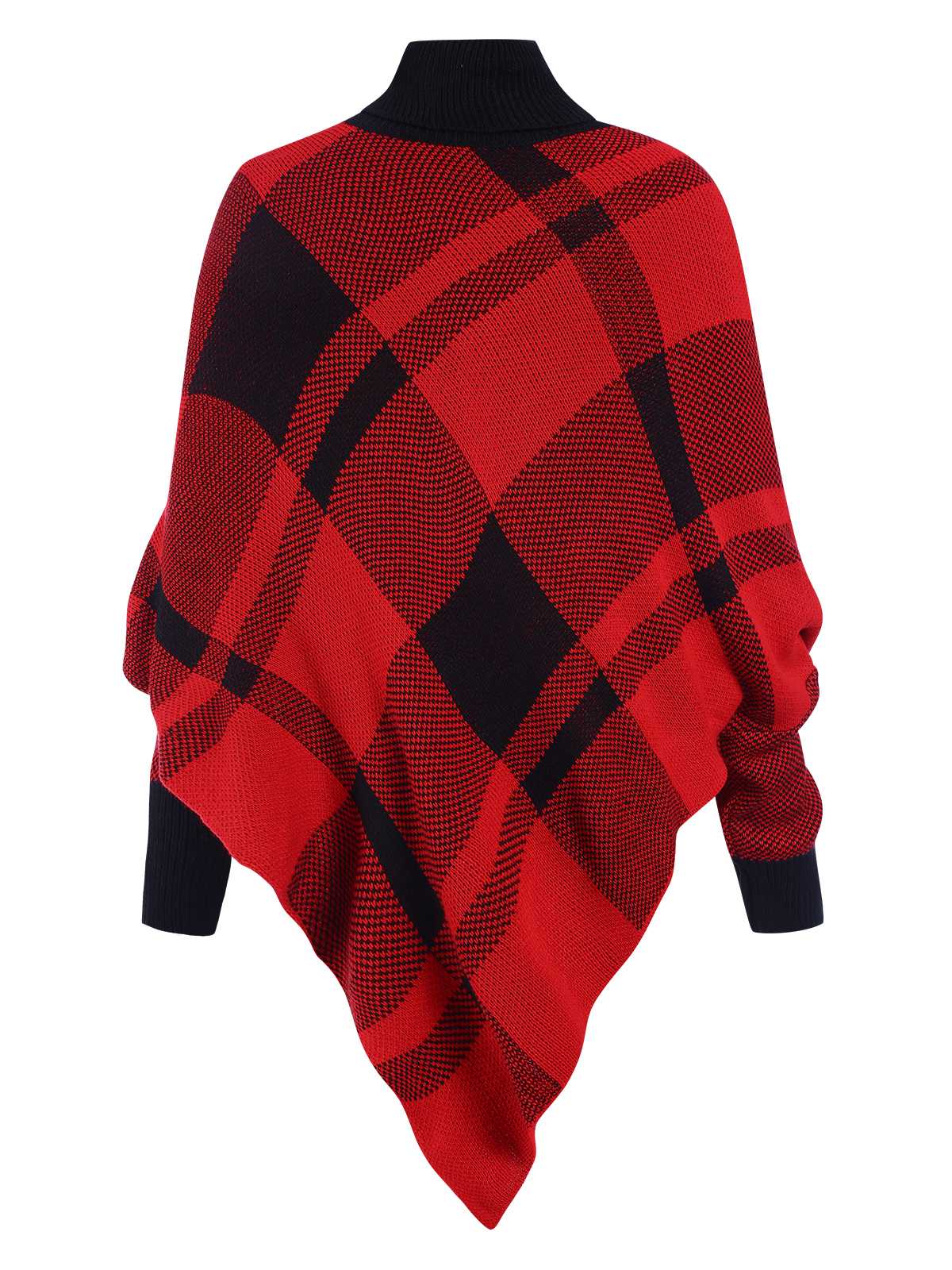 1950s Mock Neck Plaid Knit Poncho Sweater - Image 2