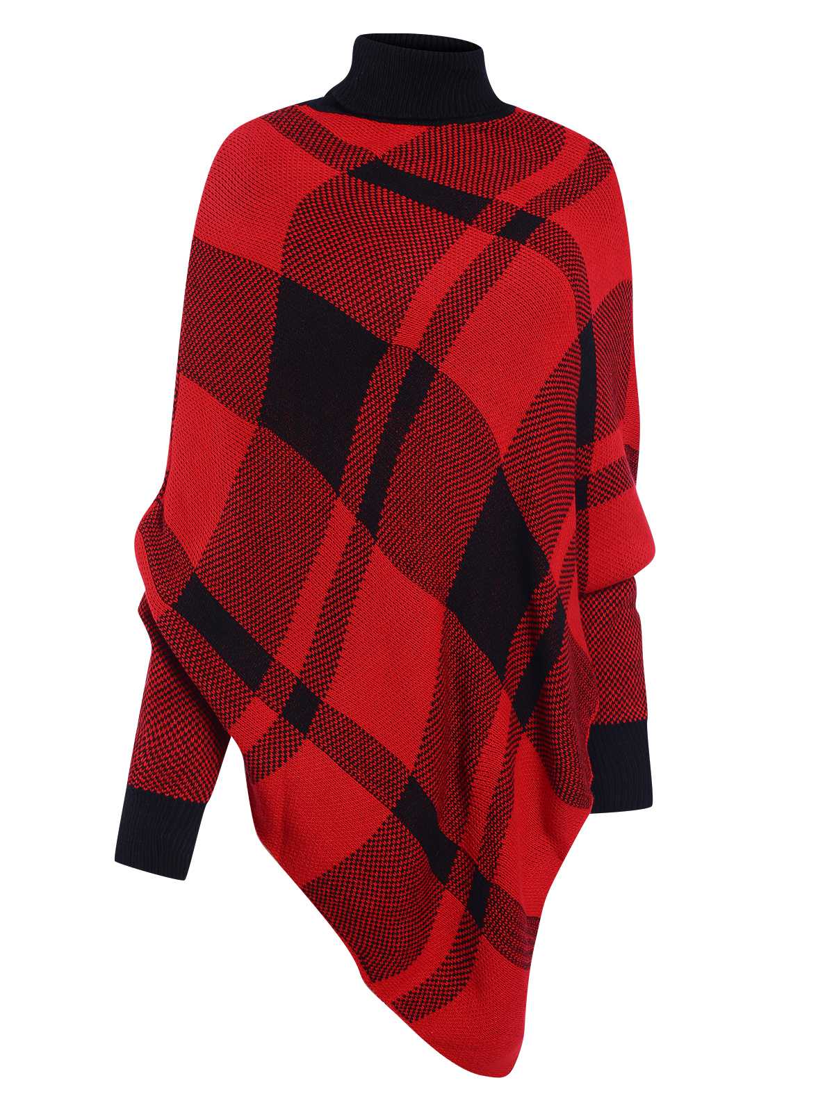 1950s Mock Neck Plaid Knit Poncho Sweater - Image 3