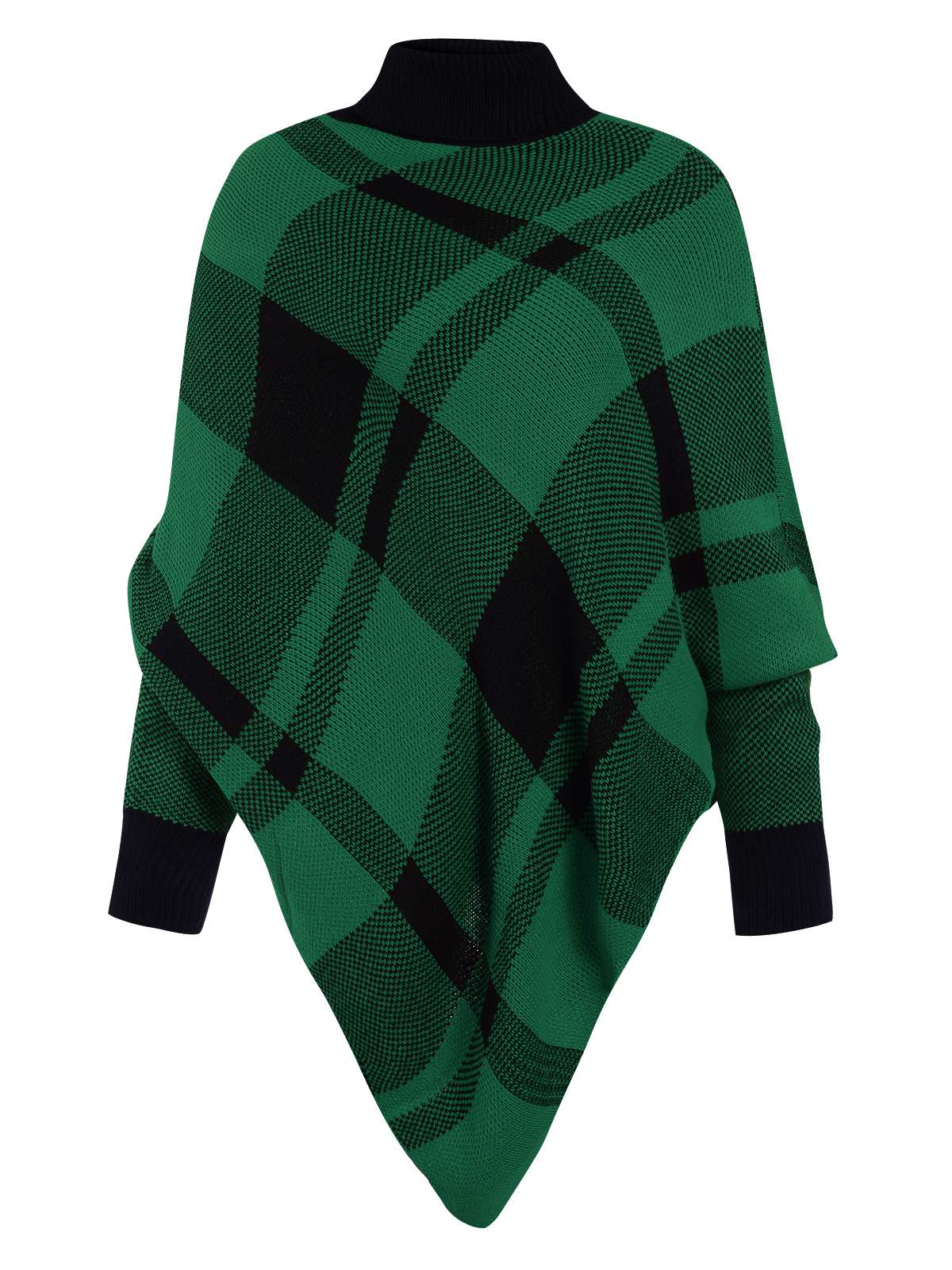 1950s Mock Neck Plaid Knit Poncho Sweater - Image 5