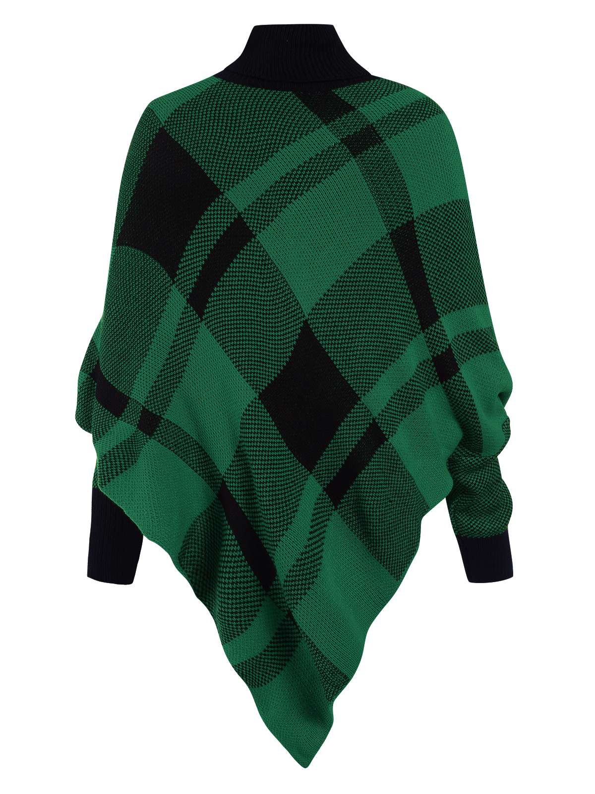 1950s Mock Neck Plaid Knit Poncho Sweater - Image 6