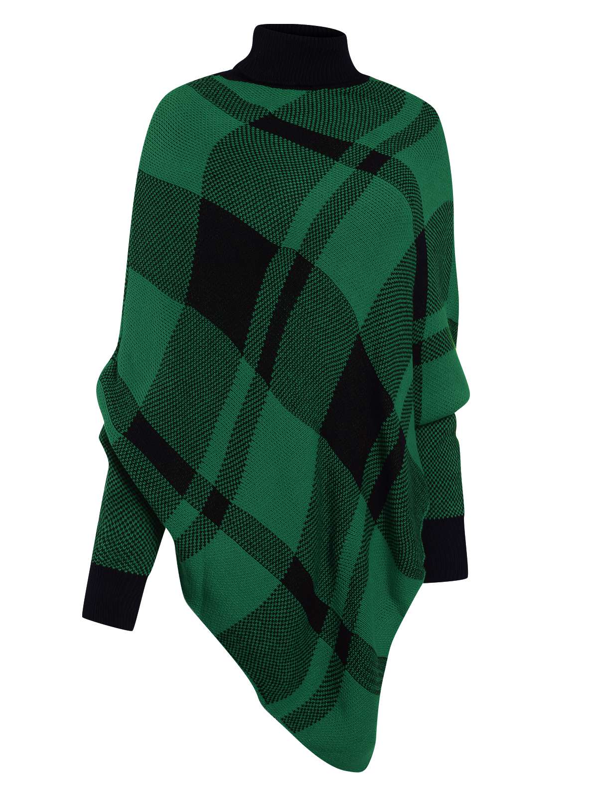 1950s Mock Neck Plaid Knit Poncho Sweater - Image 7