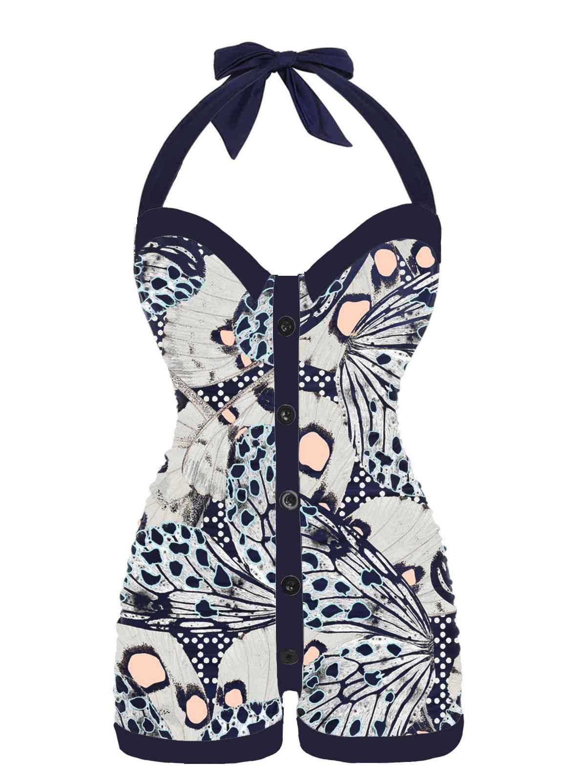 ‍1950s Navy Blue Butterfly Halter Swimsuit (60% off) - Image 2