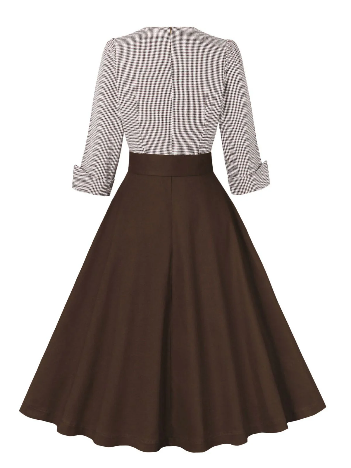 1950s Notched Collar Colorblock Gingham Plaid Dress - Image 2