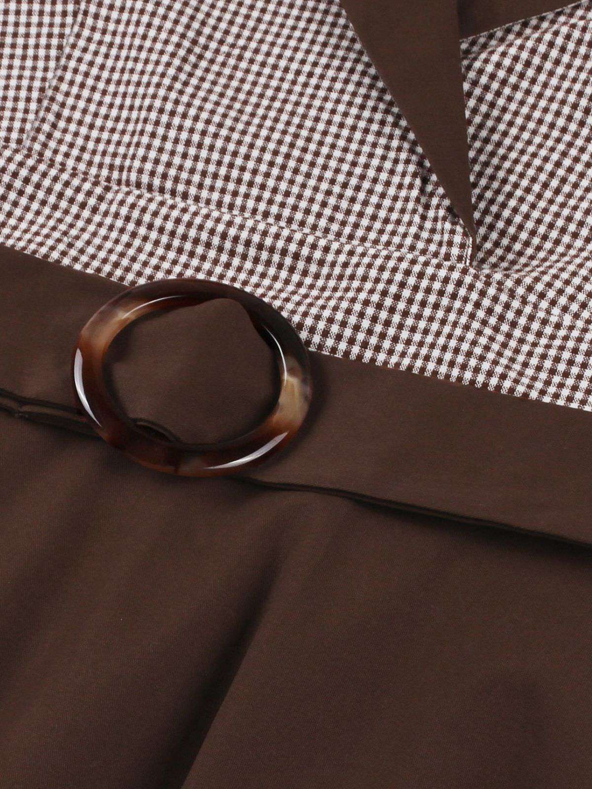 1950s Notched Collar Colorblock Gingham Plaid Dress - Image 3
