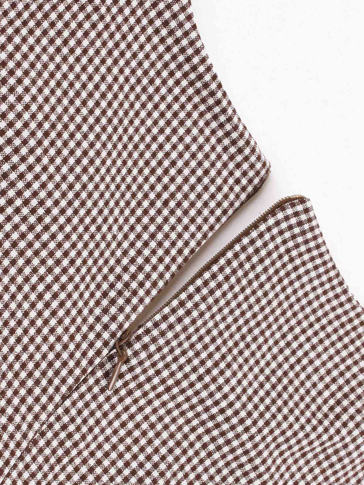 1950s Notched Collar Colorblock Gingham Plaid Dress - Image 4
