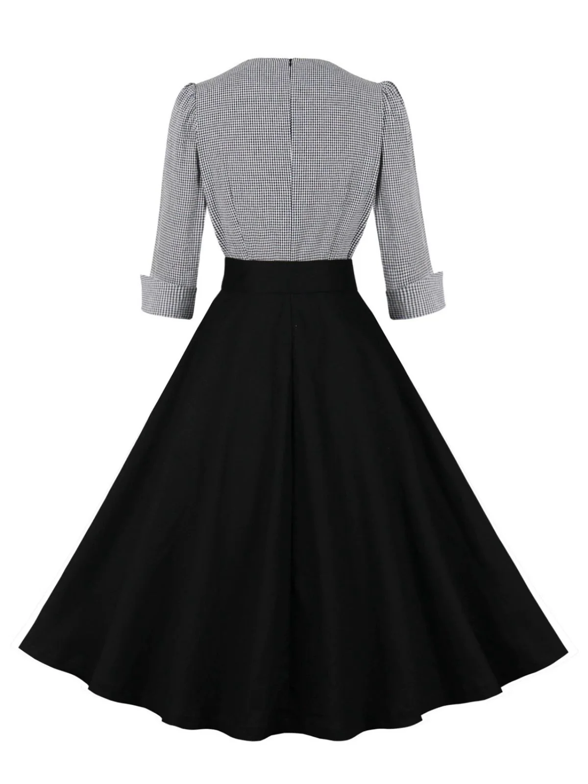 1950s Notched Collar Colorblock Gingham Plaid Dress - Image 7