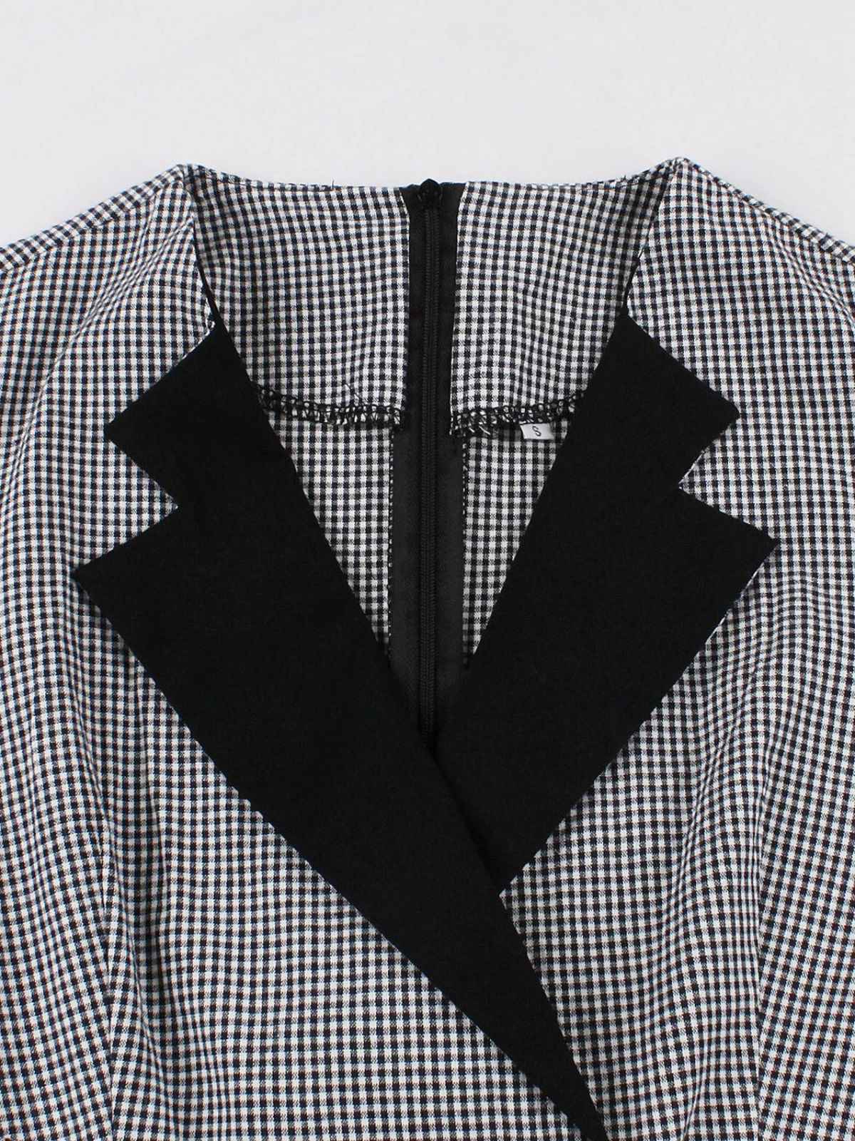 1950s Notched Collar Colorblock Gingham Plaid Dress - Image 8