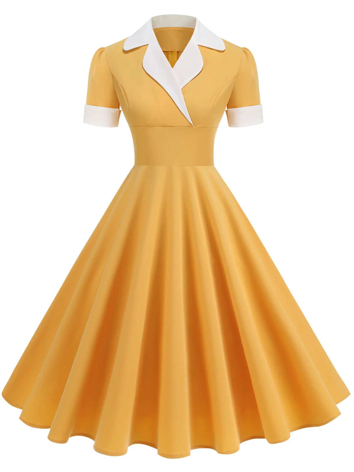1950s Notched Collar Colorblock Swing Dress - Image 2