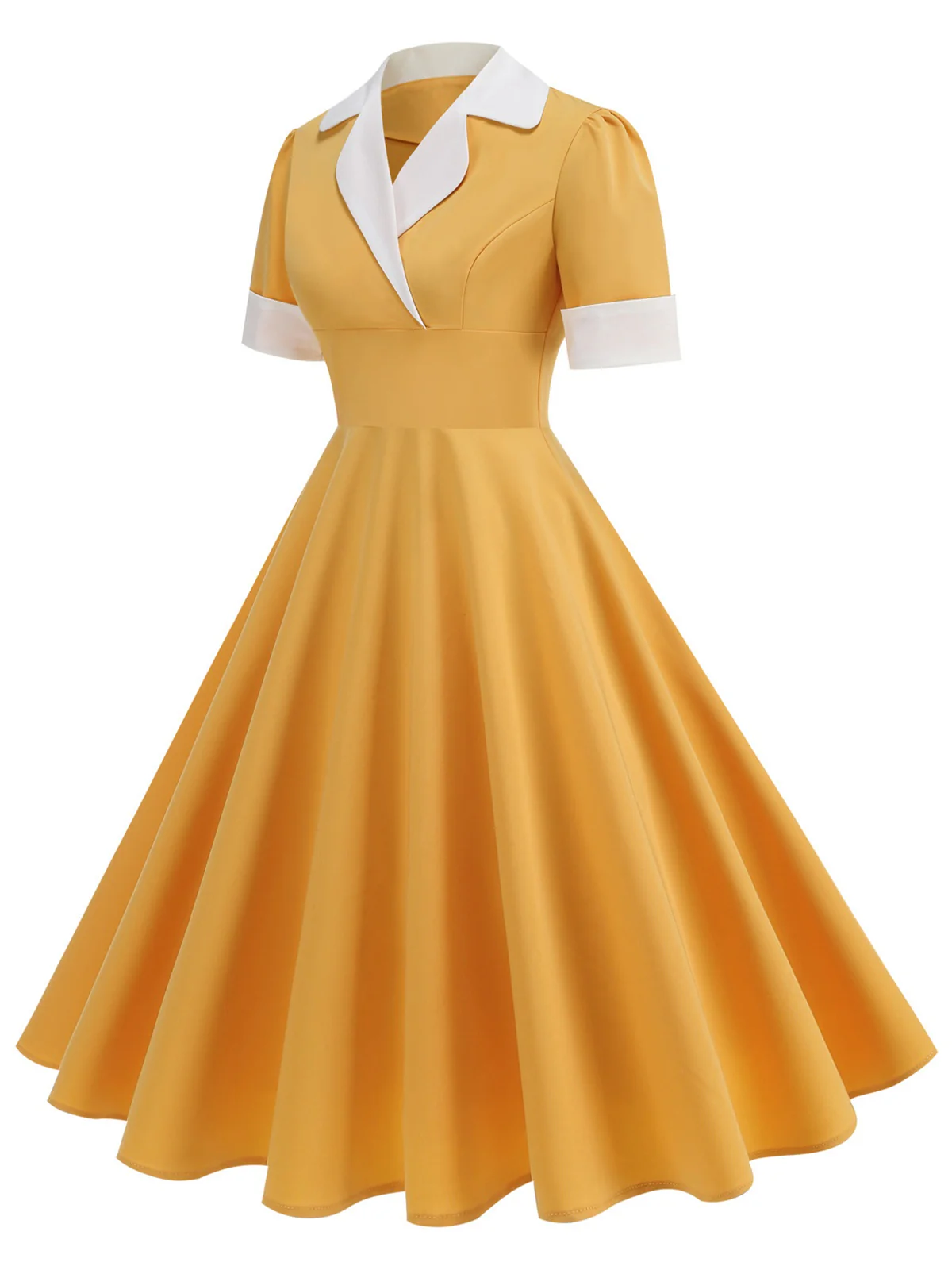 1950s Notched Collar Colorblock Swing Dress - Image 3