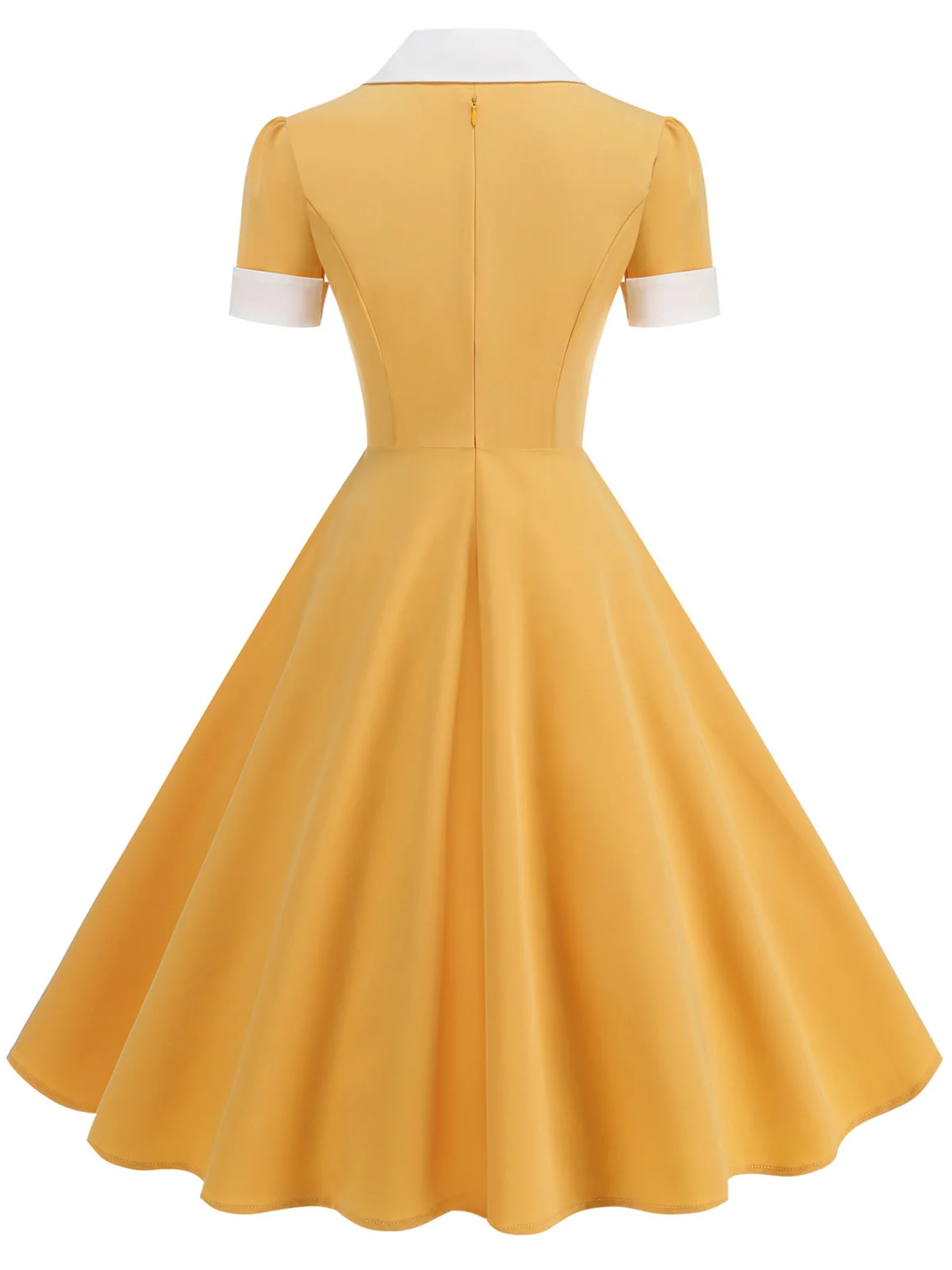 1950s Notched Collar Colorblock Swing Dress - Image 4