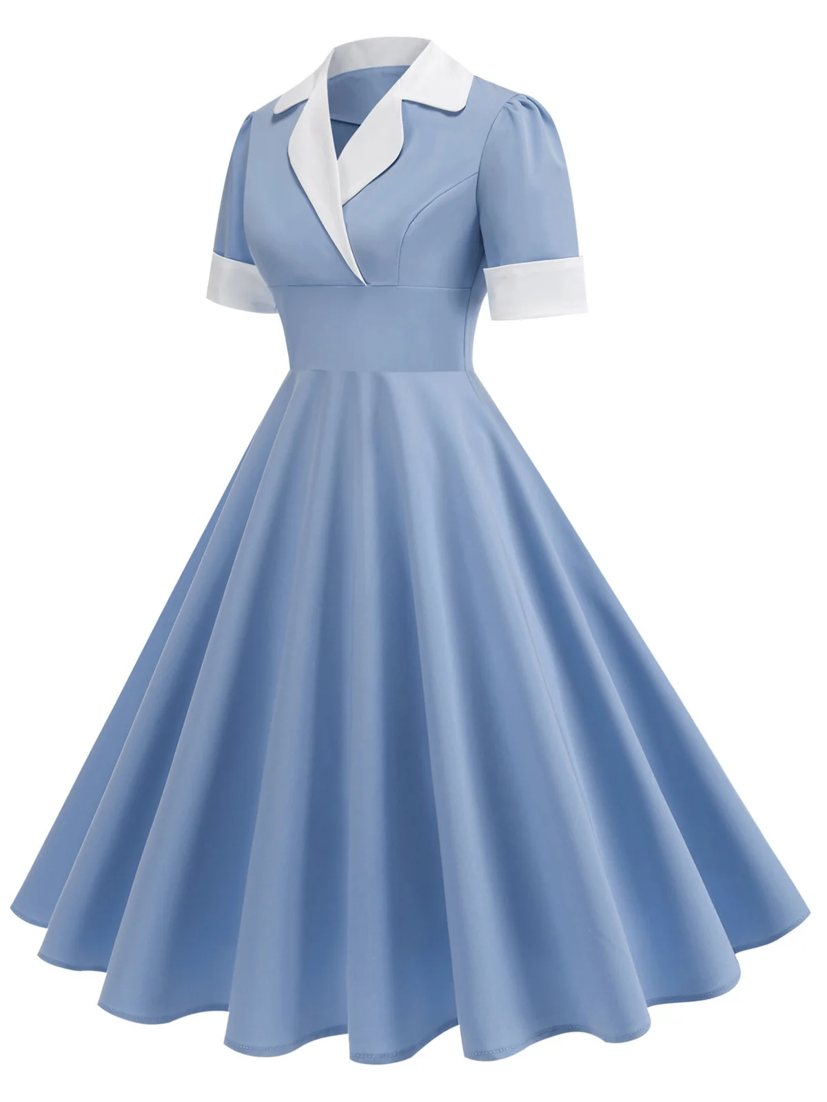1950s Notched Collar Colorblock Swing Dress - Image 7