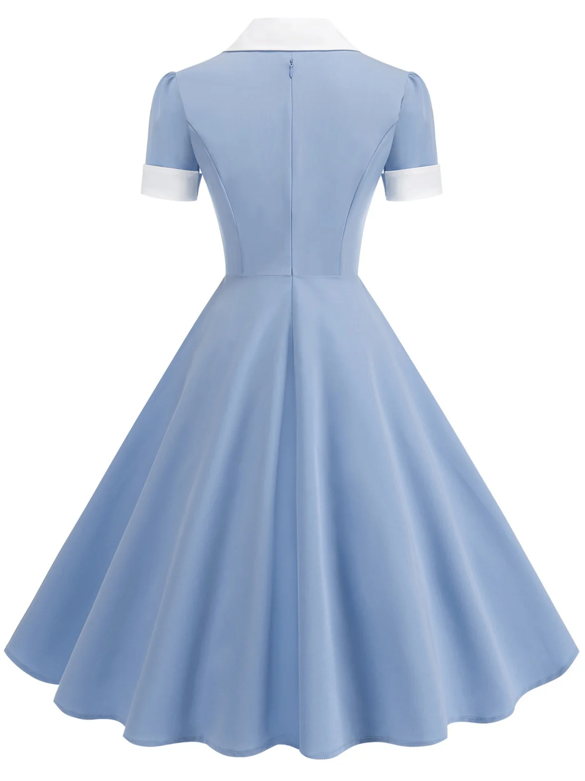 1950s Notched Collar Colorblock Swing Dress - Image 8