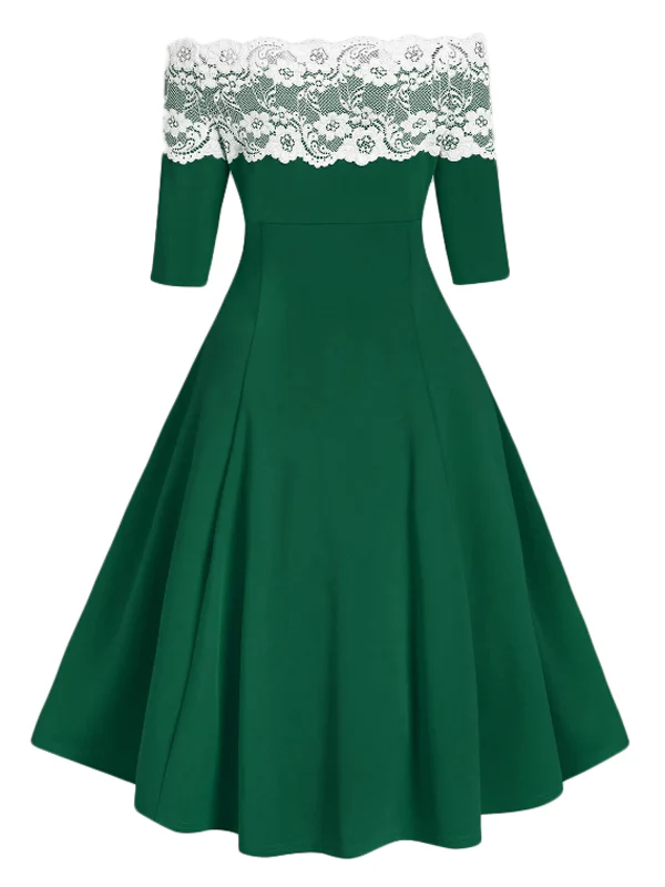 1950s Off Shoulder Button Embellished Dress - Image 2