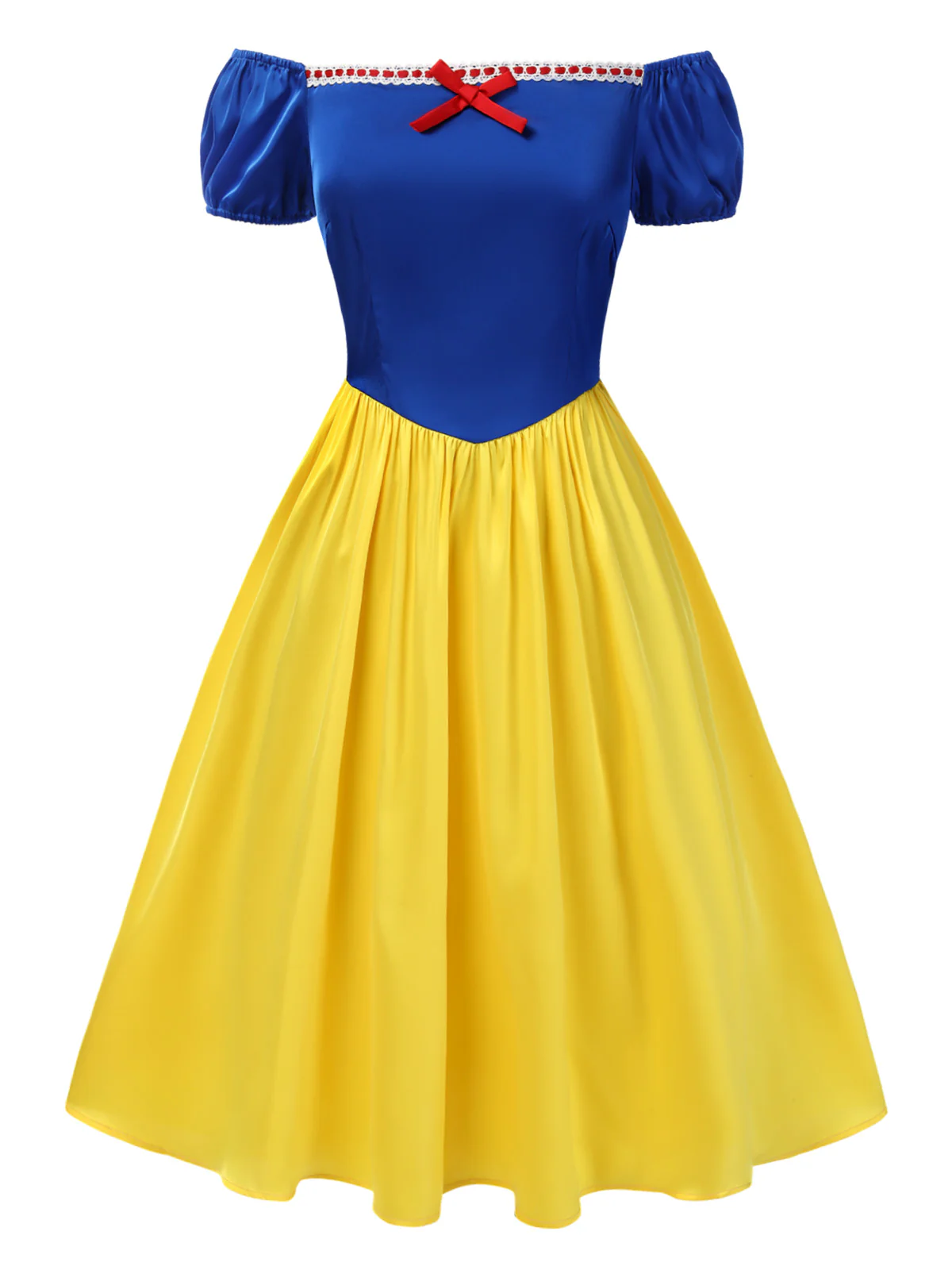 1950s Off-Shoulder Puff Sleeve Princess Bow Dress - Image 2