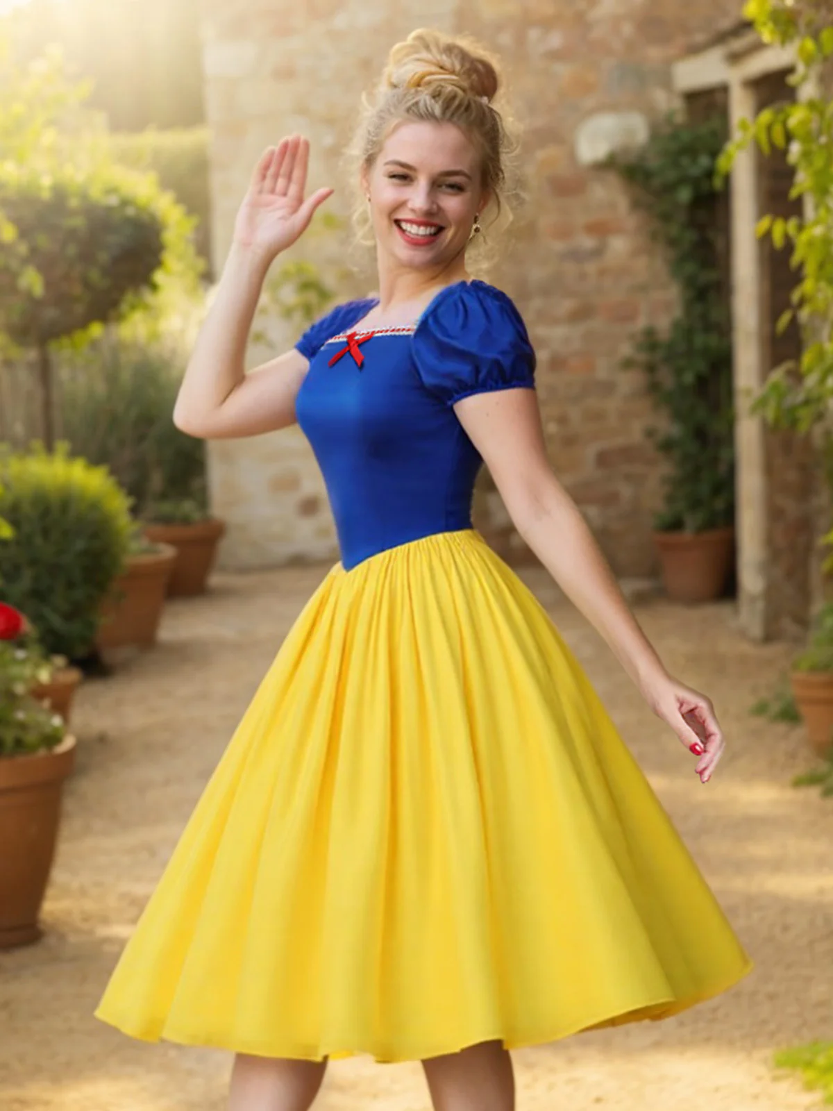1950s Off-Shoulder Puff Sleeve Princess Bow Dress - Image 3