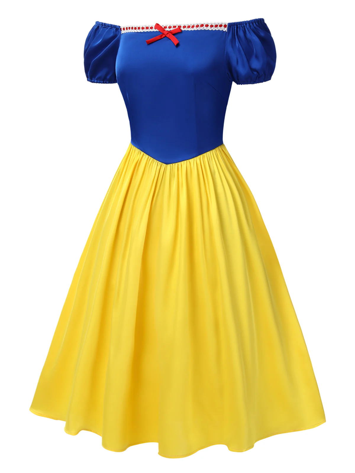 1950s Off-Shoulder Puff Sleeve Princess Bow Dress - Image 4