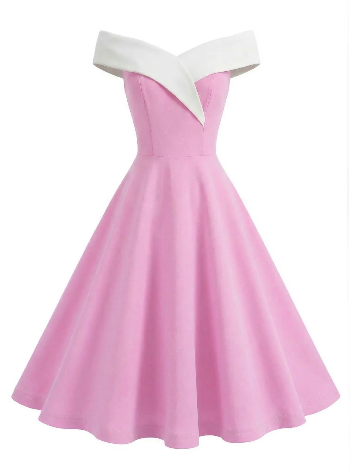 1950s Off-Shoulder Sleeveless ColorBlock Dress - Image 11