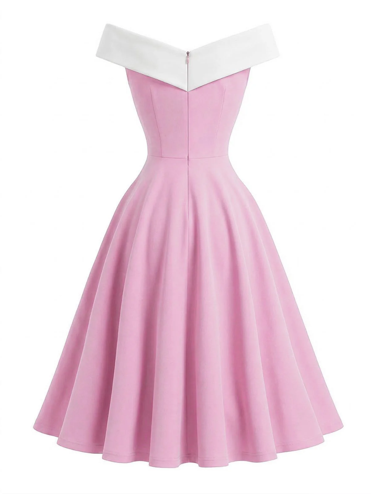 1950s Off-Shoulder Sleeveless ColorBlock Dress - Image 12