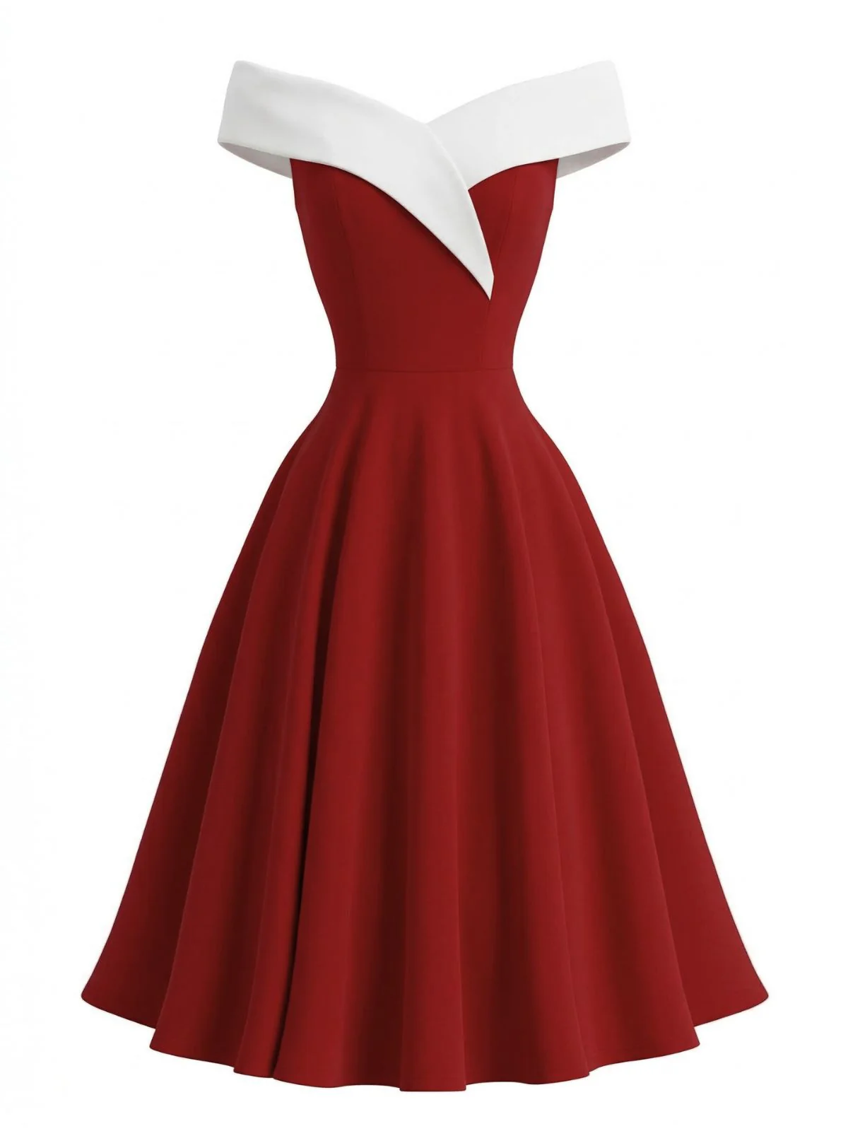 1950s Off-Shoulder Sleeveless ColorBlock Dress - Image 2