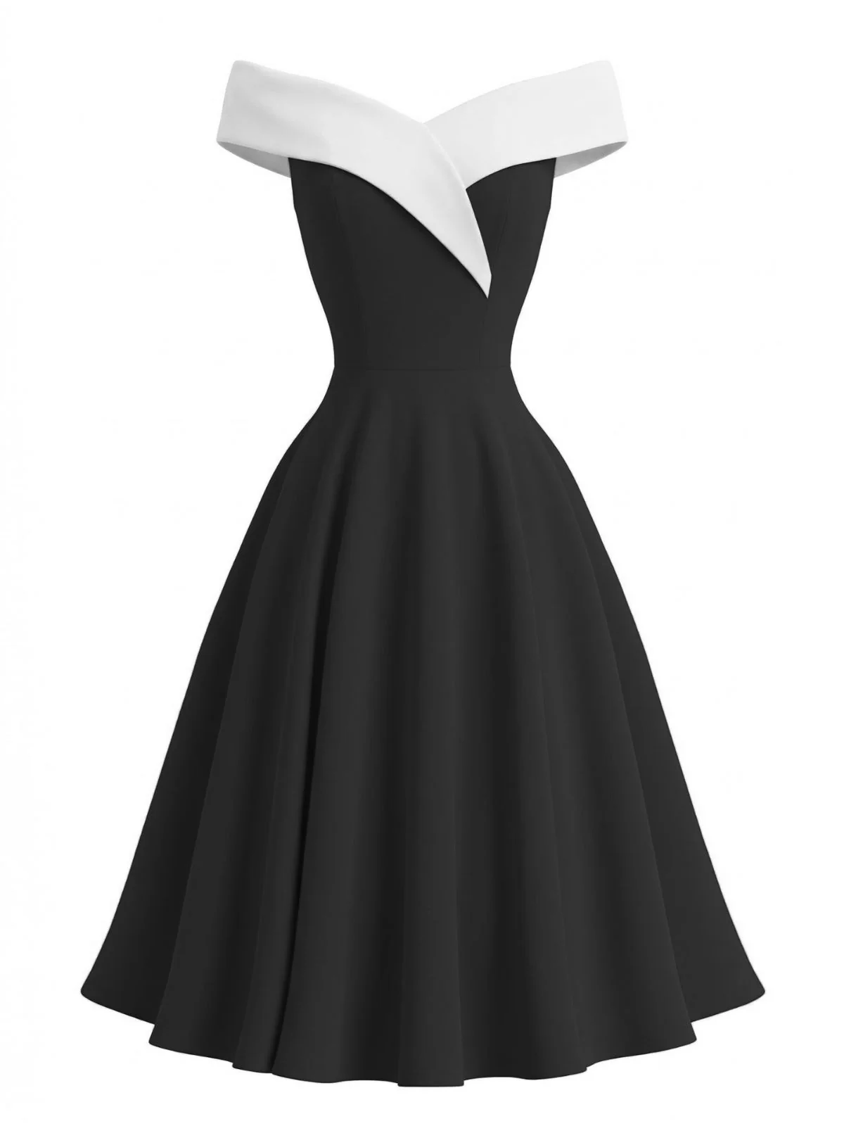 1950s Off-Shoulder Sleeveless ColorBlock Dress - Image 4