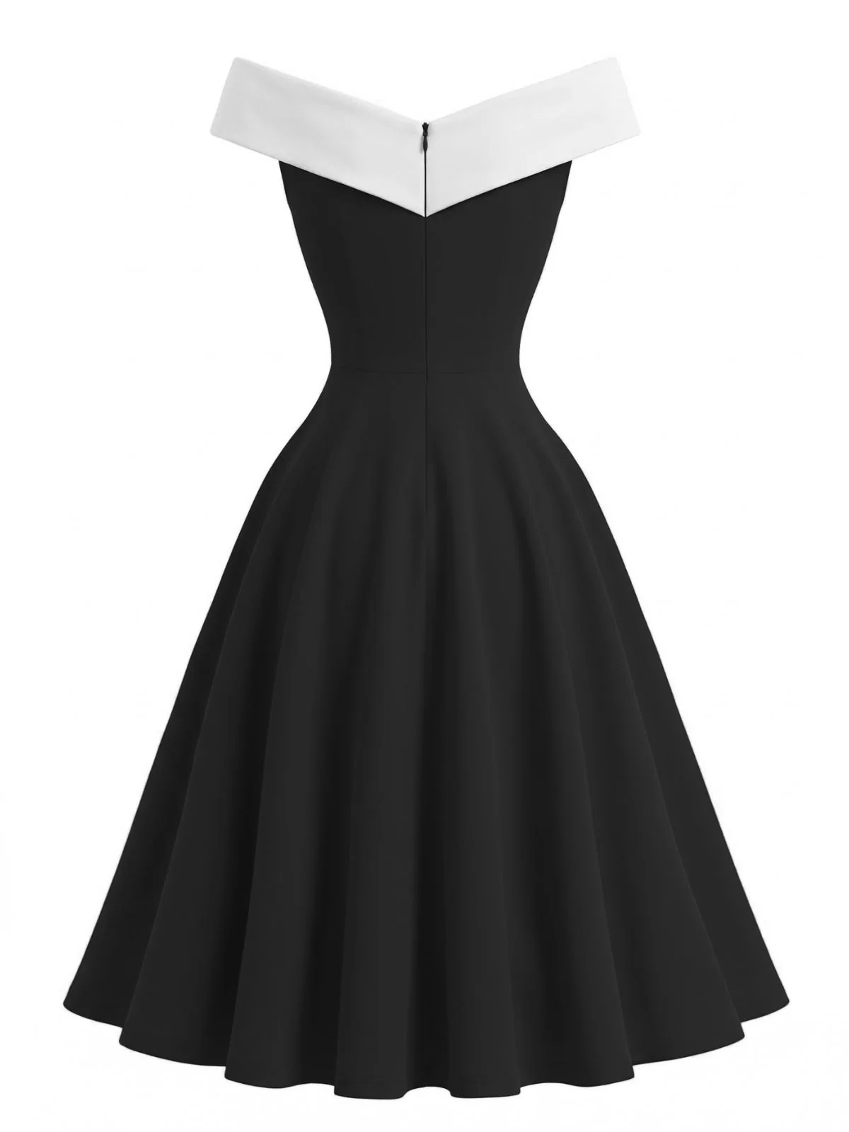 1950s Off-Shoulder Sleeveless ColorBlock Dress - Image 5