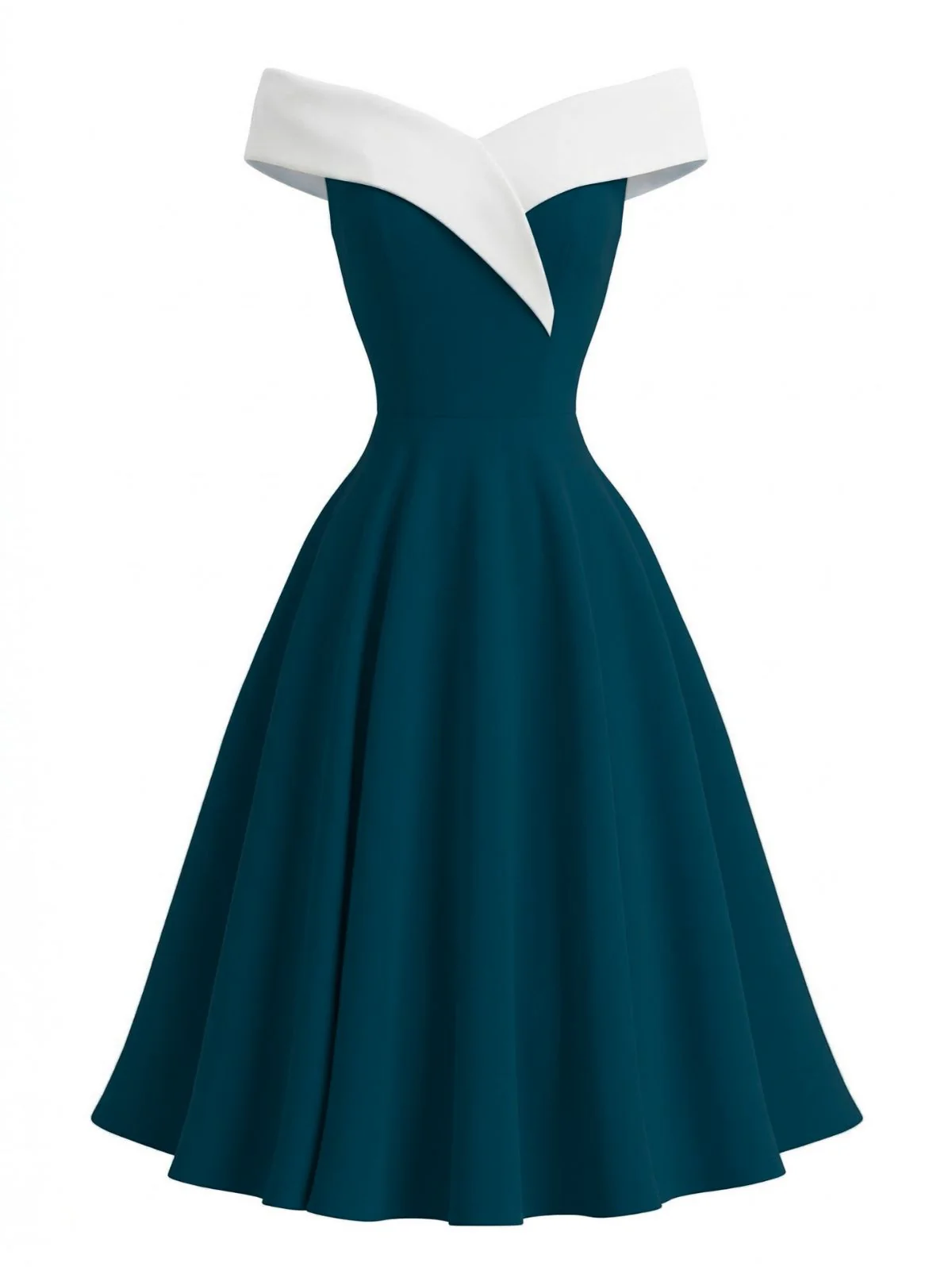 1950s Off-Shoulder Sleeveless ColorBlock Dress - Image 6