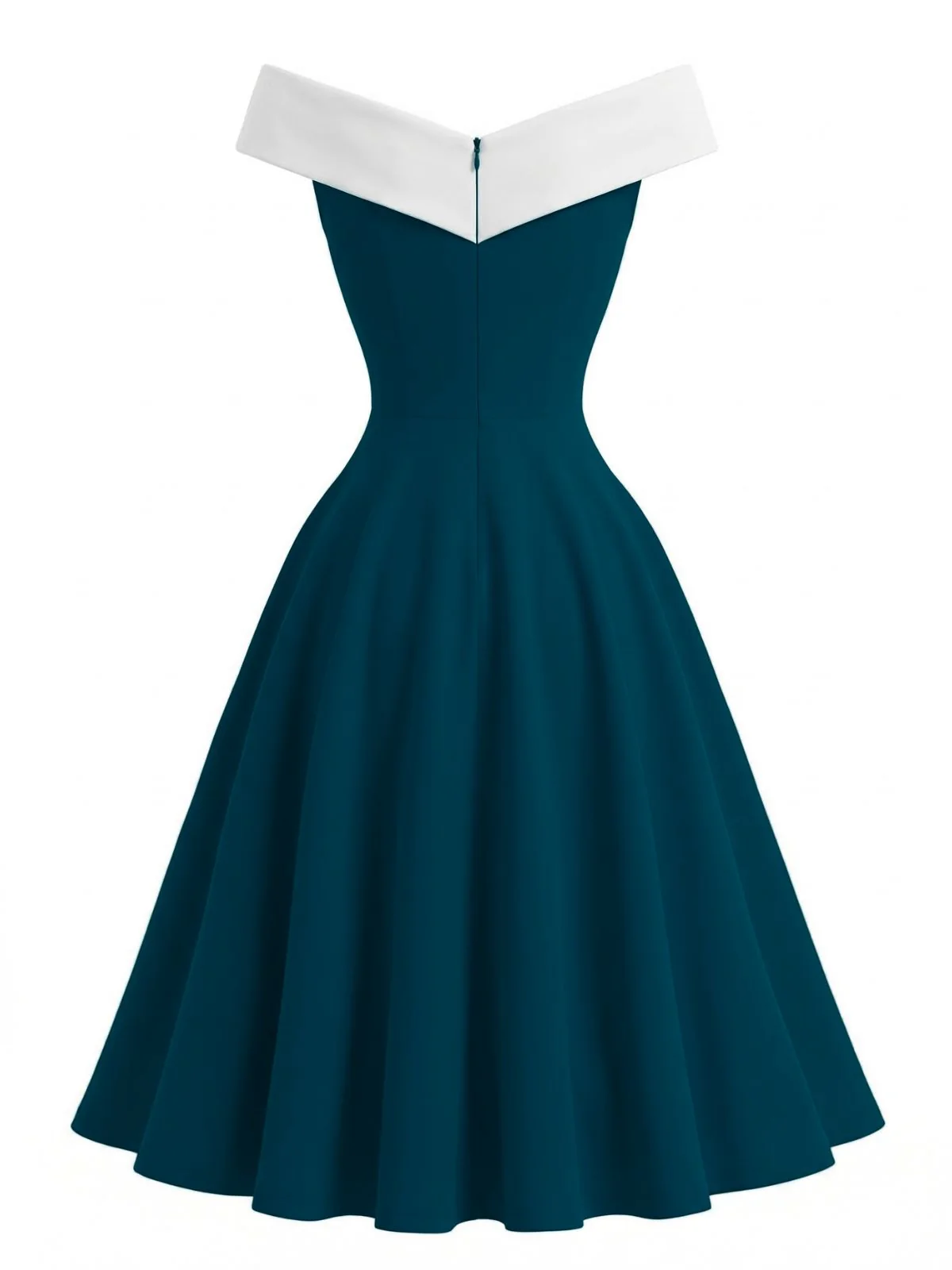 1950s Off-Shoulder Sleeveless ColorBlock Dress - Image 7