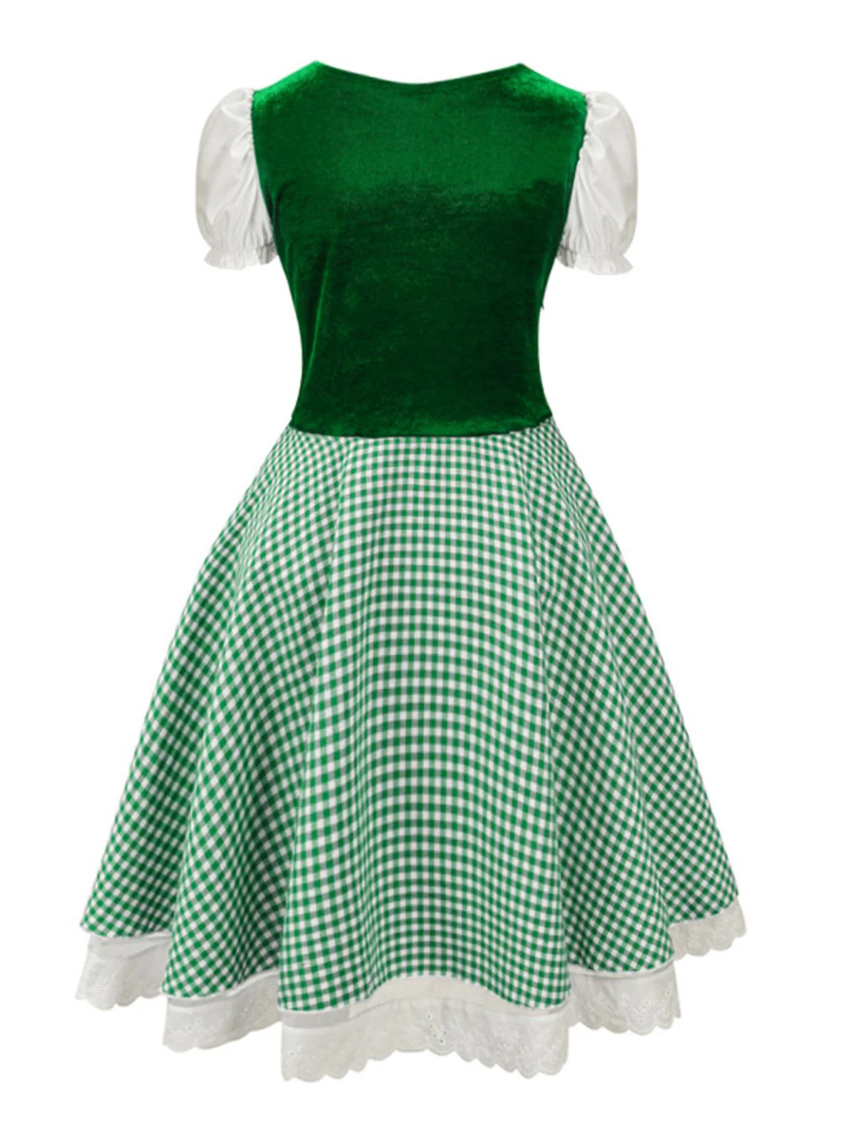 1950s Oktoberfest Puff Sleeves Gingham Plaid Dress - Image 11