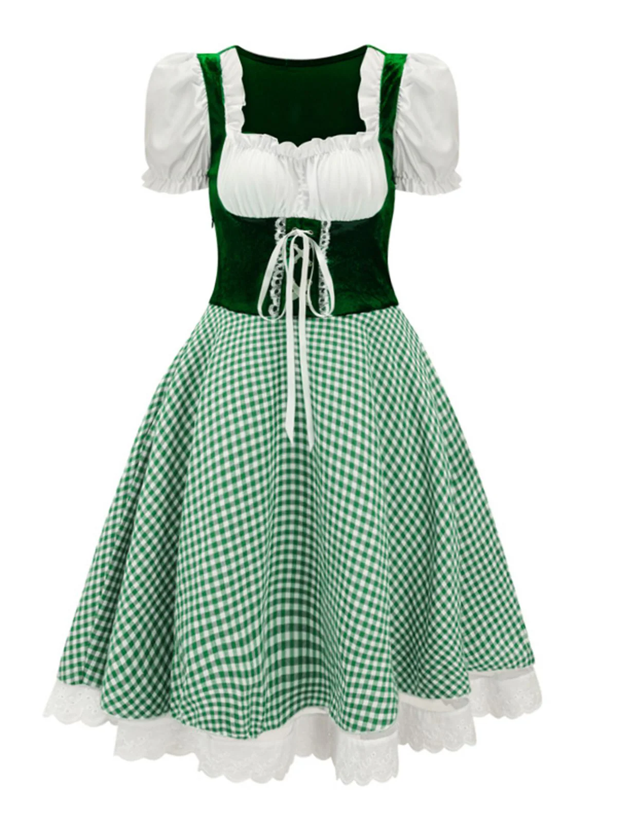 1950s Oktoberfest Puff Sleeves Gingham Plaid Dress - Image 3
