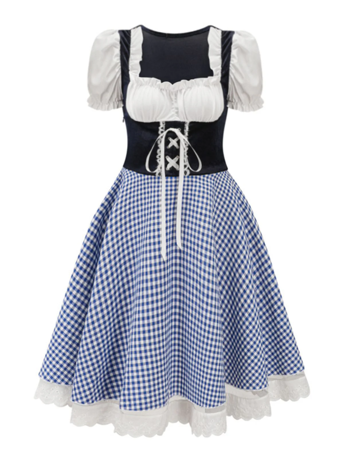 1950s Oktoberfest Puff Sleeves Gingham Plaid Dress - Image 4